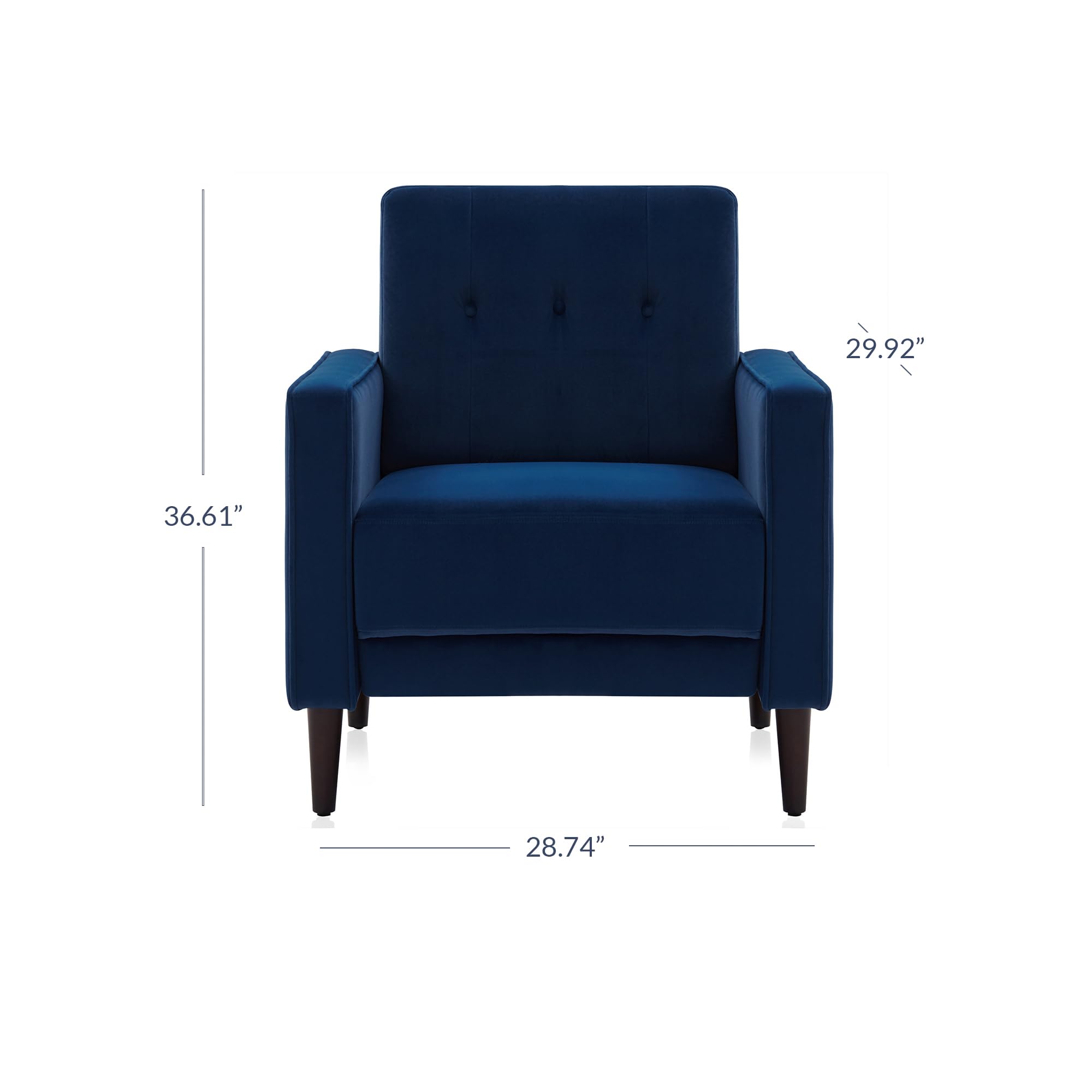 BELLEZE Mid Century Modern Accent Chair - Velvet Upholstered Armchair with Button Tufted Back, Comfy Lounge Reading Chair for Living Room & Bedroom - Navy Blue Valencia Style | Perfect for Small Spaces, Apartments and Cozy Corners