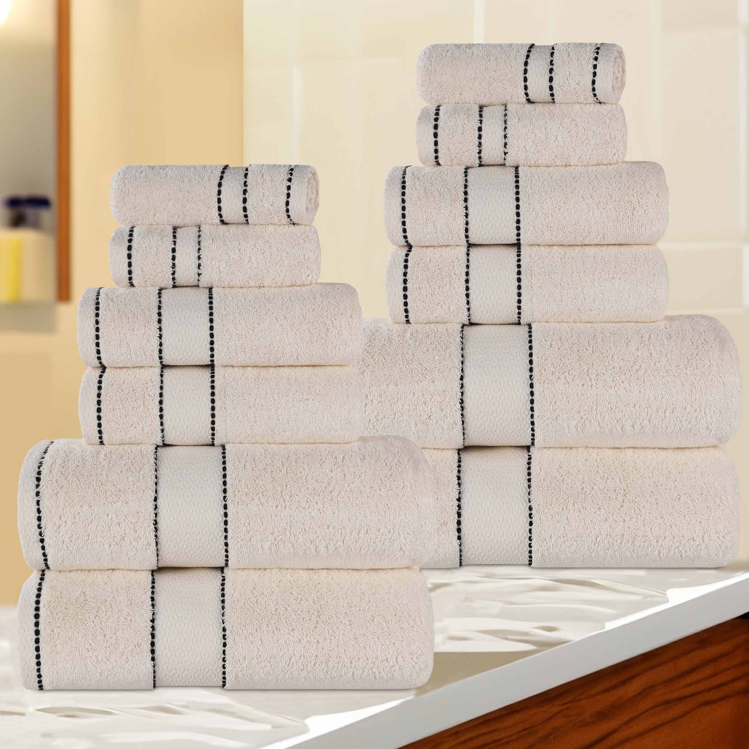 Premium 12-Piece Giza Cotton Dobby Towel Set - Ultra Absorbent & Luxurious Egyptian Cotton Bath Towels for Spa, Hotel & Home Use