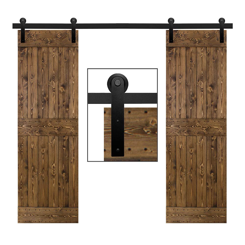 SHELLA 7.5FT Heavy Duty Sliding Barn Door Hardware Kit - Double Door Track System with Top Mount for Garage, Closet & Home Office - Perfect for Rustic Home Decor & Space Saving Solutions