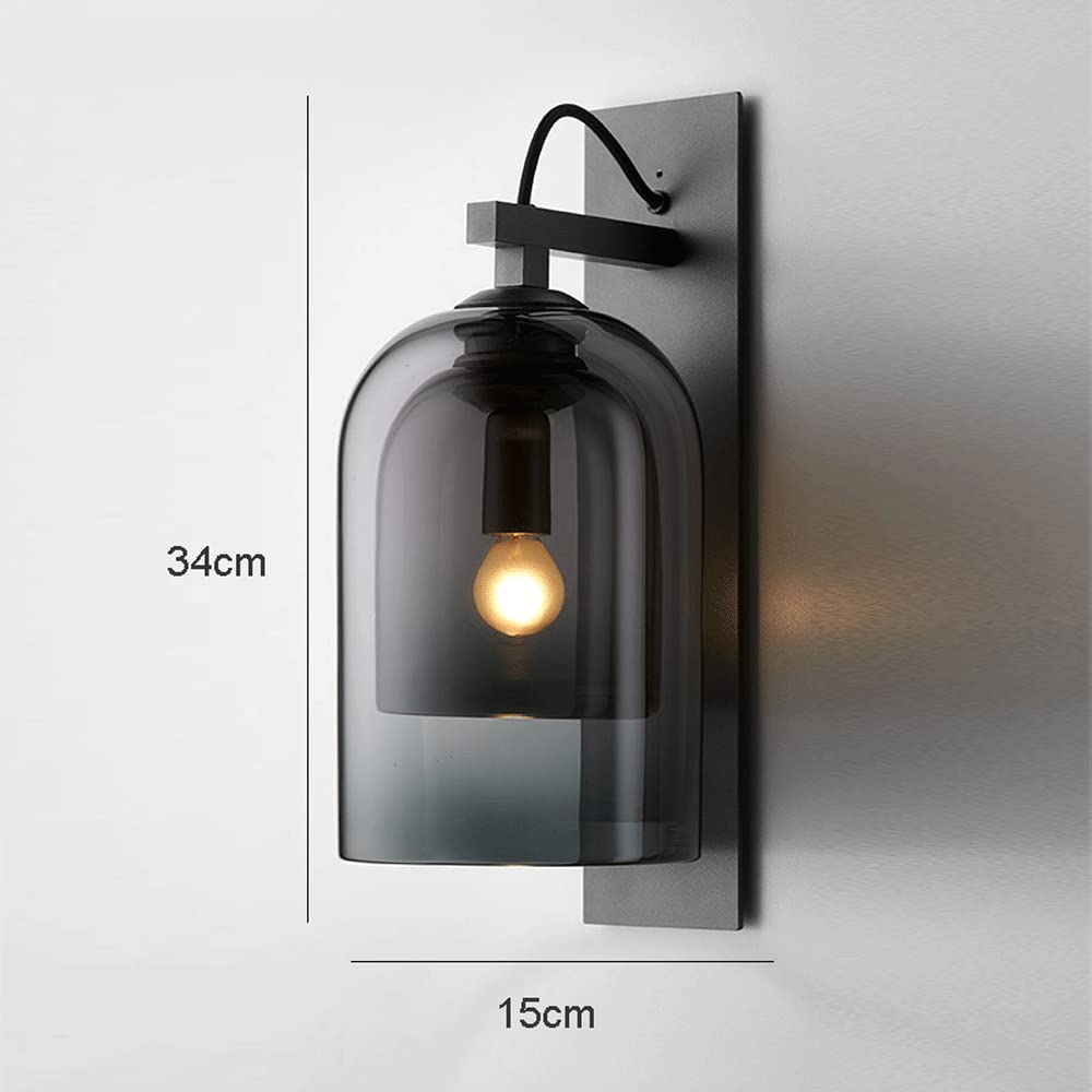 Modern Smoke Grey Wall Sconce with Bell-Shaped Glass Shade - 1-Light Farmhouse Industrial Vanity Fixture for Bedroom, Living Room & Hallway | Perfect for Ambient Lighting & Wall Decor