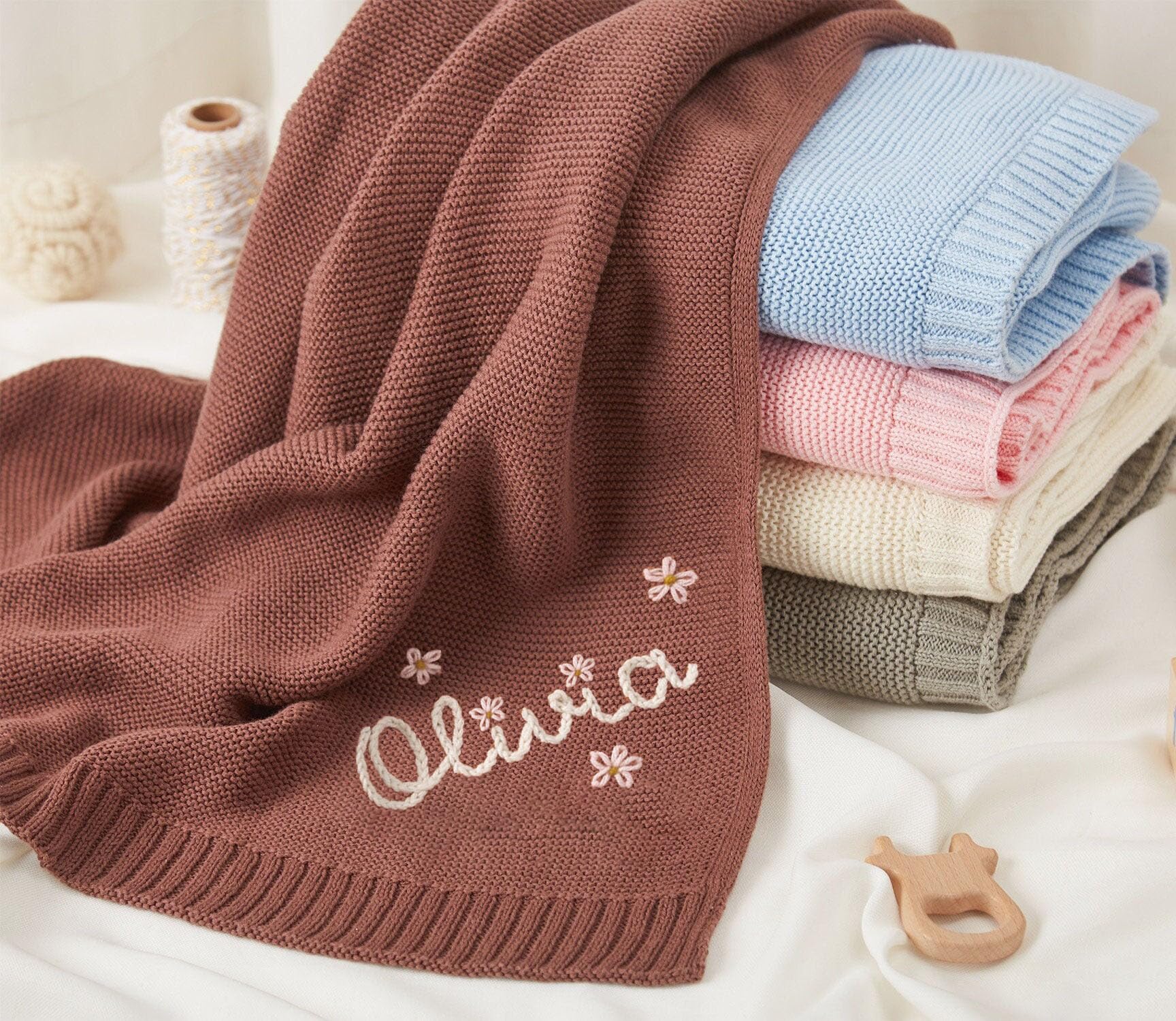 Personalized Baby Blanket with Name - Custom Embroidered Knit Blanket for Newborns, Infants & Toddlers | Perfect Nursery Gift for Baby Showers, Birthdays & Christmas | Soft & Cozy for Cuddling, Swaddling & Nursery Decor