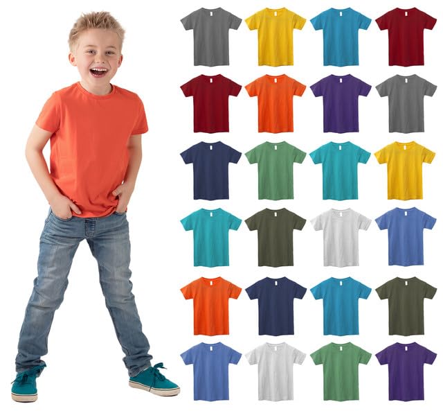 24 Pack Kids Cotton T-Shirts Bulk - Soft Unisex Children's Tees for Boys & Girls | Lightweight Comfortable Shirts for School, Play & Everyday Wear | Wholesale Pack by BILLIONHATS
