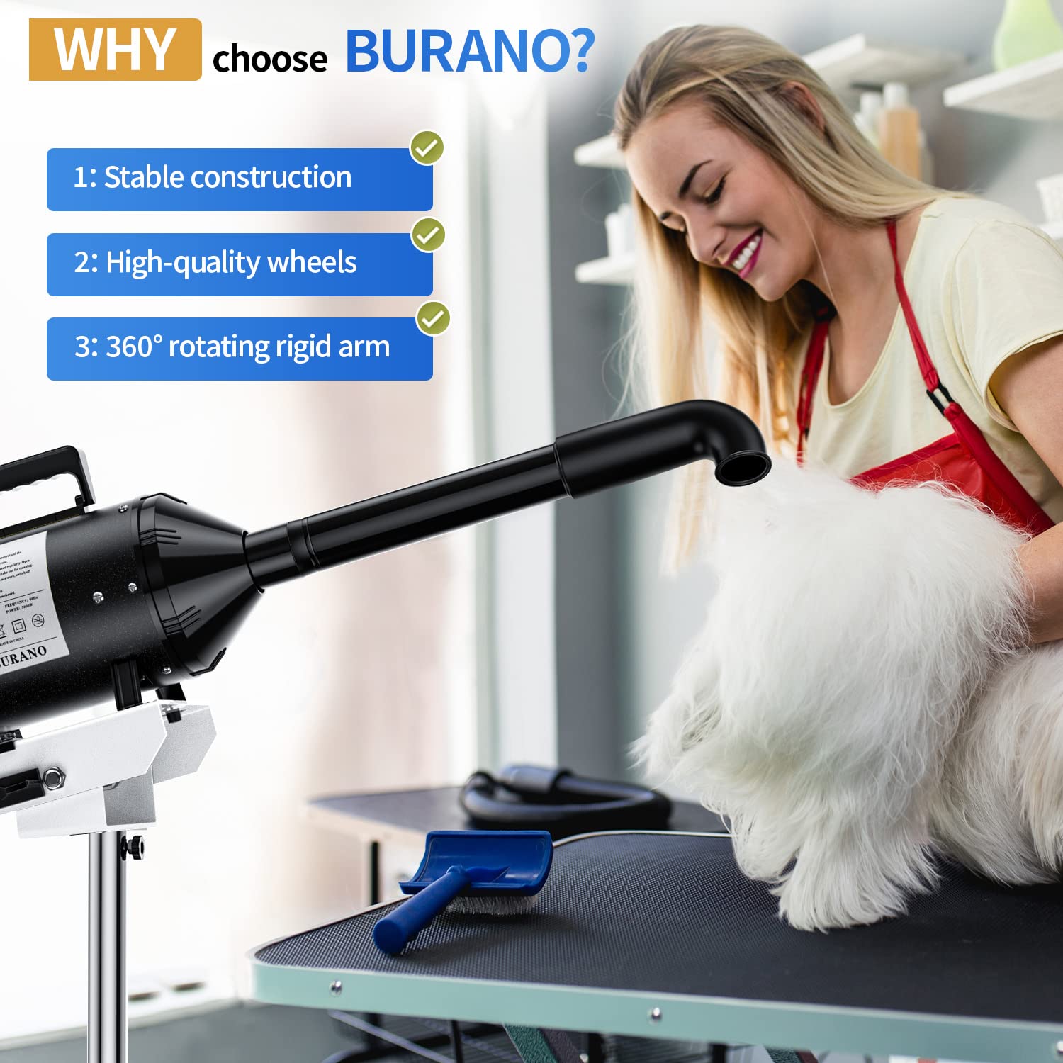 Professional Dog Grooming Dryer Stand - Adjustable Speed & Heat High Velocity Pet Hair Dryer for Home & Salon Use - Perfect for Dogs & Cats After Bathing or Grooming
