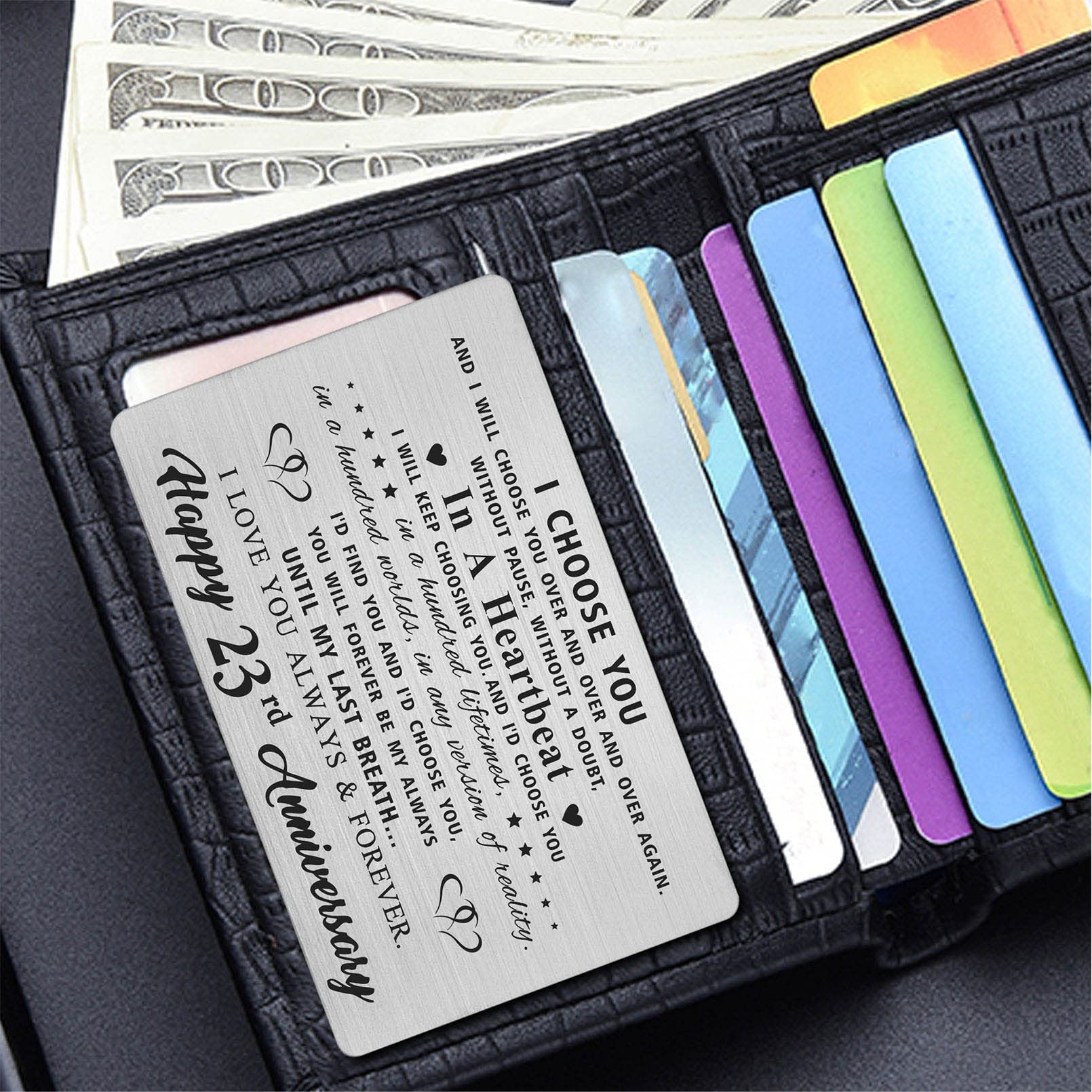 23rd Anniversary Card for Wife - Romantic Engraved Wallet Gift for 23 Years of Marriage | Perfect Wedding Anniversary Present for Her | Ideal for Surprise Gifts, Special Occasions & Keepsakes