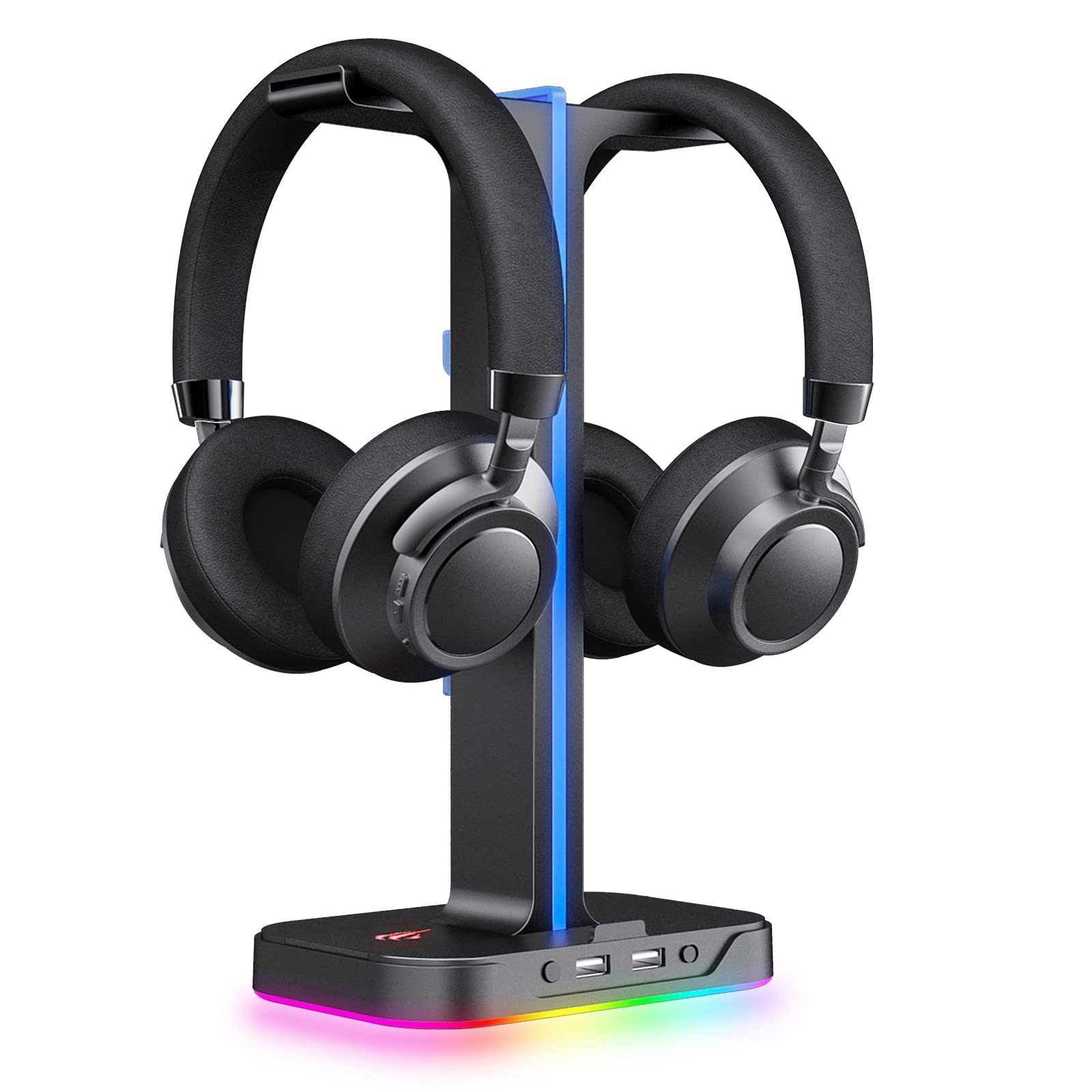 Havit RGB Gaming Headphone Stand with Phone Holder & 2 USB Ports - Dual Headset Hanger for PC Desktop - Perfect for Gaming Setup, Office Organization & Streamer Accessories