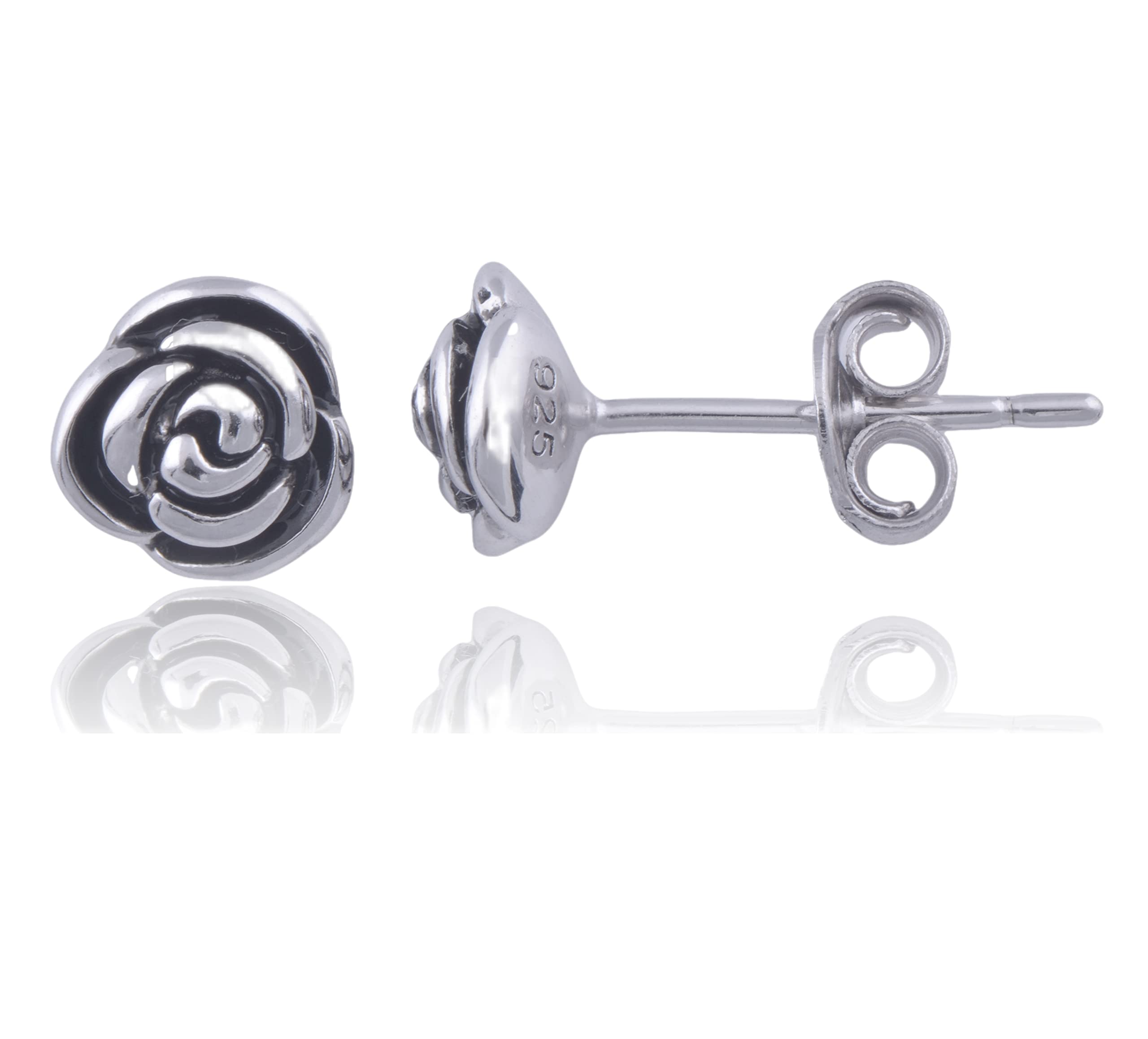 Sterling Silver Rose Flower Stud Earrings for Women - 7mm Rose Gold Plated Dainty Floral Earrings - Perfect for Valentine's Day, Anniversary, Wedding & Everyday Wear