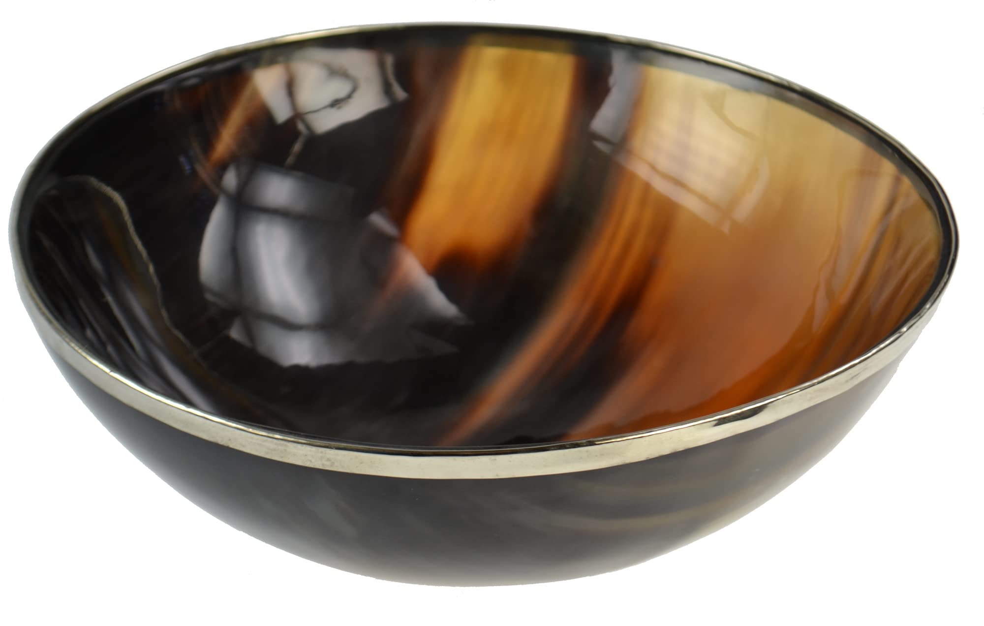 Authentic Horn Bowl with Sturdy Metal Rim - Large 8 Inch Diameter - Perfect for Decorative Display, Serving Snacks & Unique Gift Giving
