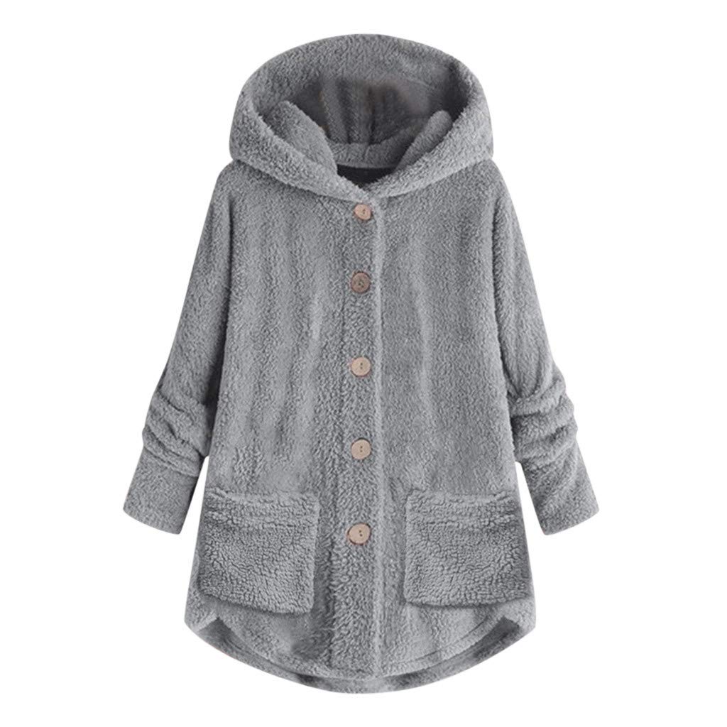Soft Plush Loose Hooded Cardigan for Women - Winter Wool Button Coat, Flannel Sweatshirt Jacket - Perfect for Casual Wear, Lounging at Home, and Outdoor Activities