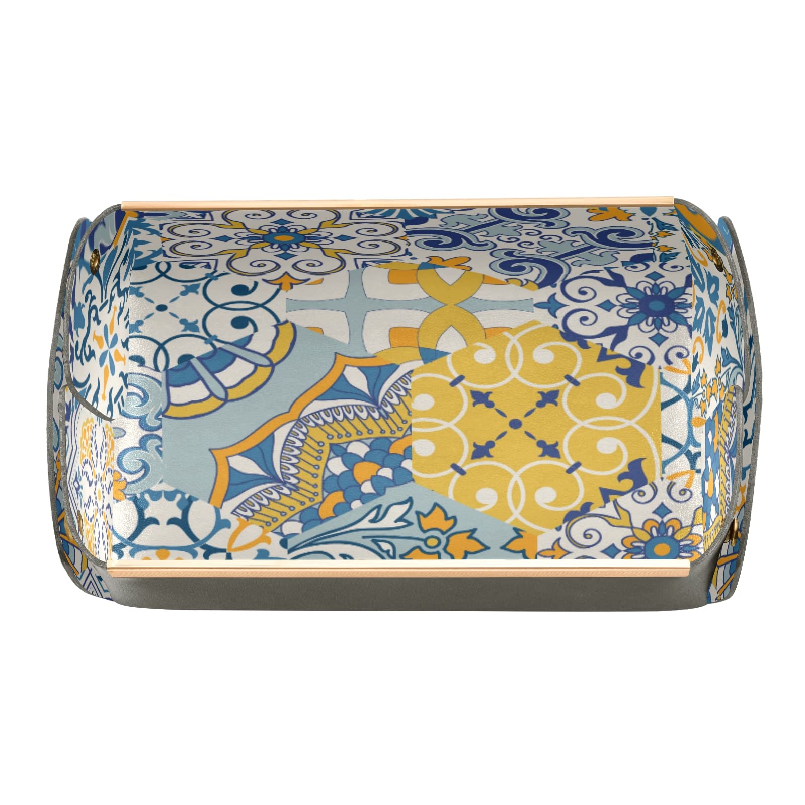 Handmade Leather Valet Tray with Talavera Ceramic Tile - Jewelry Organizer, Key & Coin Holder, Dice Box, Bedside Catchall - Perfect for Entryway, Dresser & Nightstand Organization