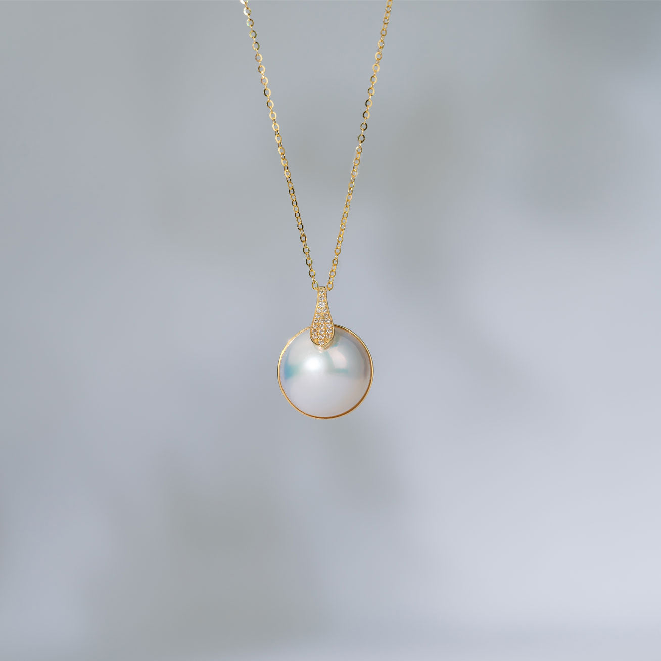 18K Solid Gold Diamond Edison Pearl Necklace KN00151 - Elegant Jewelry Gift for Women, Perfect for Weddings, Anniversaries & Special Occasions