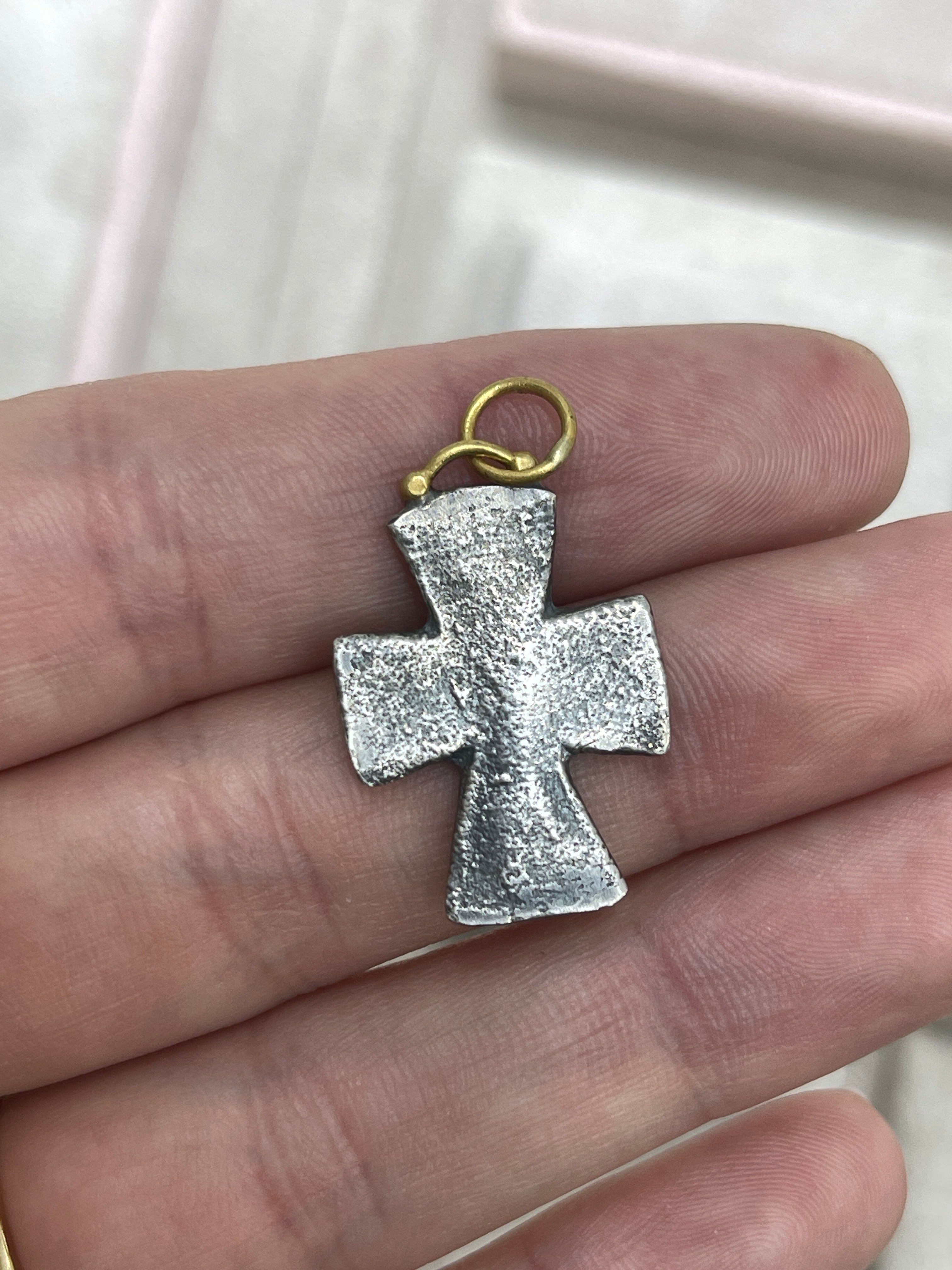 0.18tcw Byzantine 24K Gold & Sterling Silver Emerald Cross Pendant Necklace for Women - Elegant Religious Jewelry Gift for Baptism, First Communion & Christmas