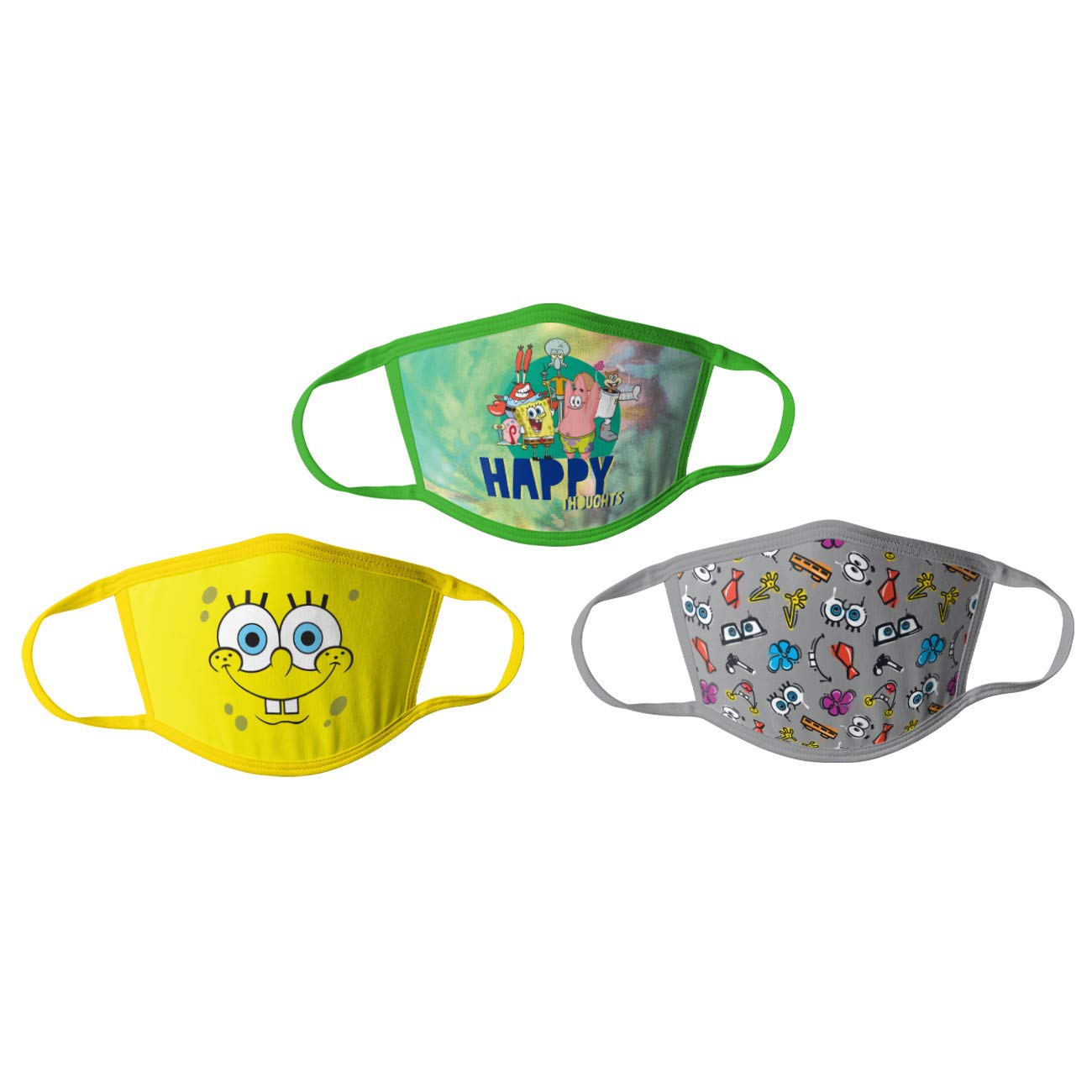 Spongebob Kids Cloth Face Masks 3-Pack - Washable & Reusable Non-Medical Face Coverings for School, Travel & Daily Protection