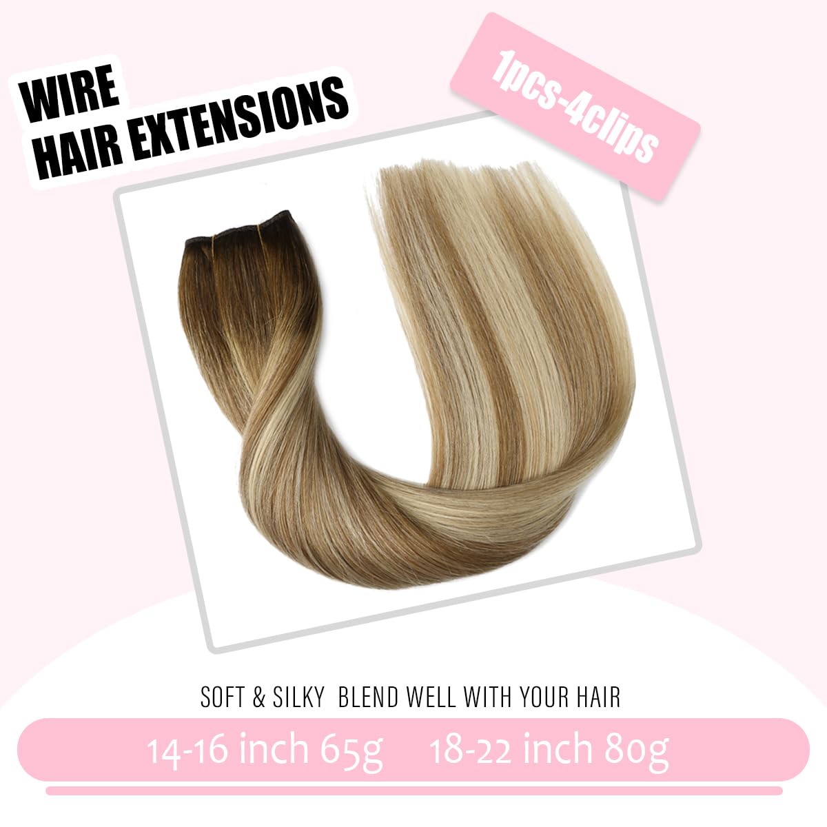 SURNEL 18 Inch 80g Real Human Hair Extensions - Balayage Walnut Brown to Ash Brown & Golden Blonde Wire Hair Extensions for Women | Perfect for Daily Wear, Parties & Special Occasions