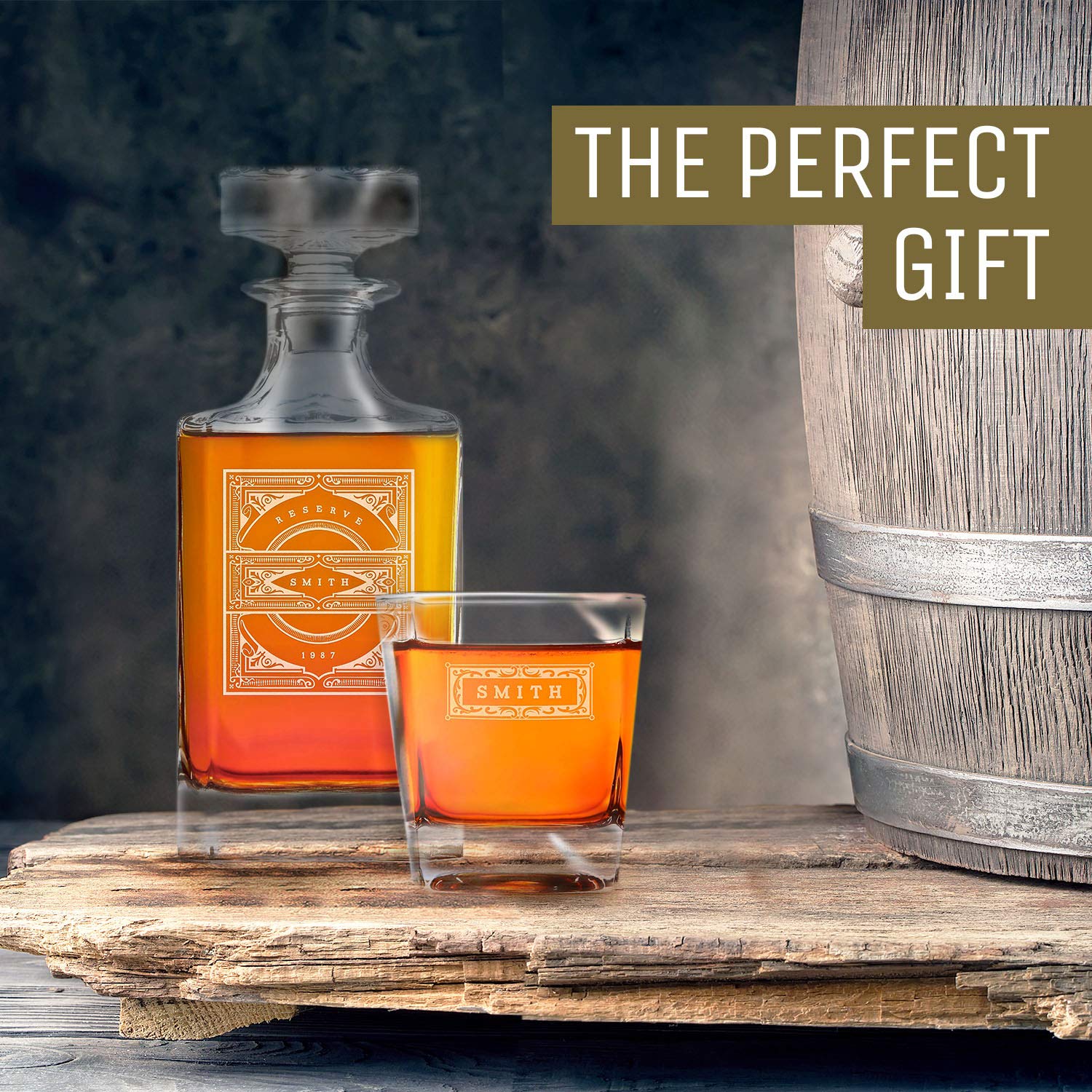 Personalized Whiskey Decanter Set with 2 Engraved Glasses - Custom Vintage Whisky Gift for Men - Perfect for Home Bars, Anniversaries & Bourbon Tasting