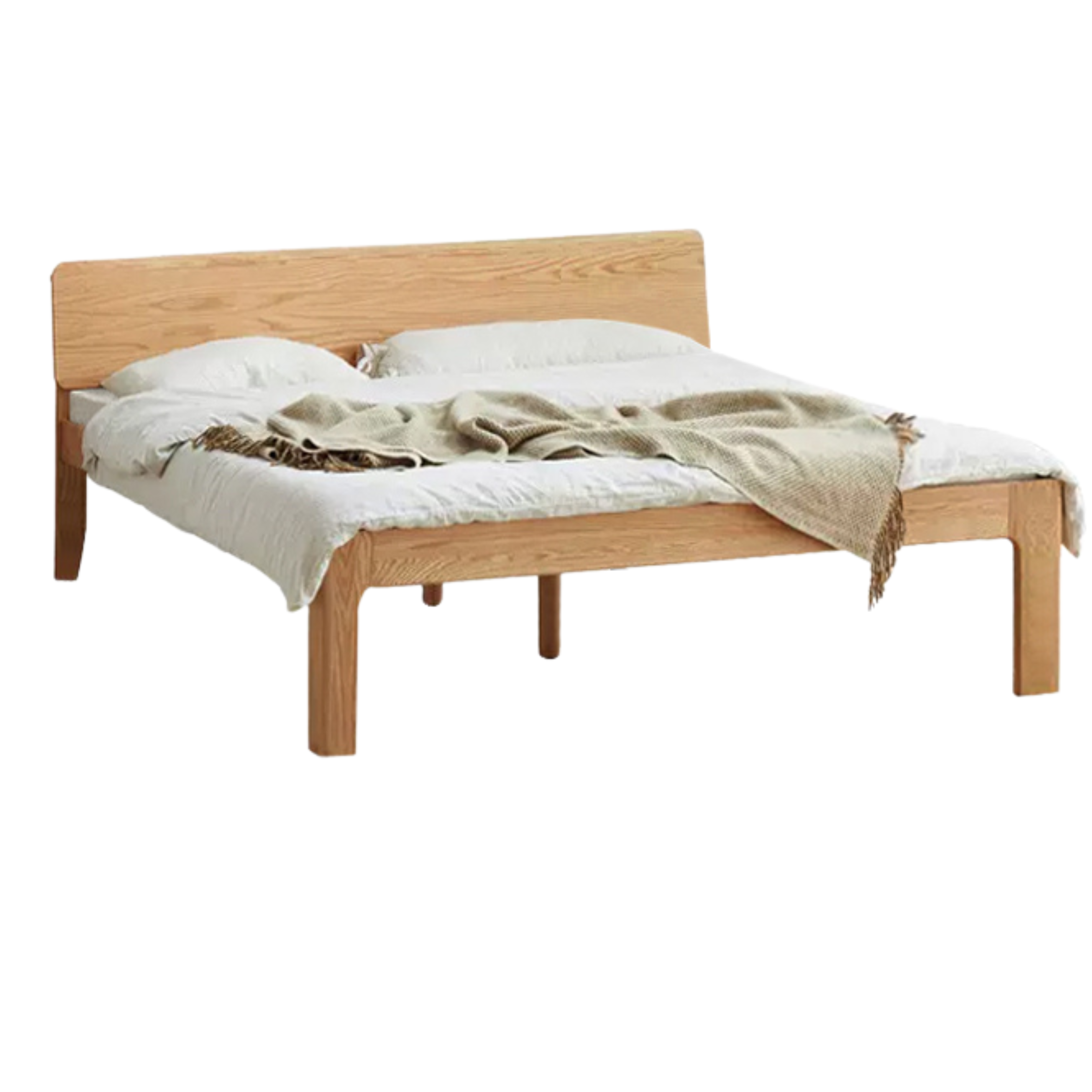 Natural Wood Color Oak wood color high plank bed - suitable for thin mattress