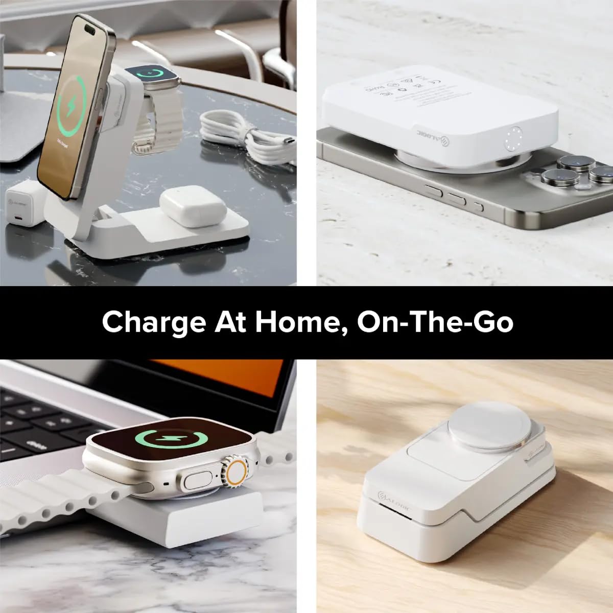 Alogic Matrix Ultimate 3-in-1 Wireless Charger with 5000mAh MagSafe Power Bank | Fast Charging Station for iPhone 14/13/12 | Portable Wireless Charger for Home, Office & Travel