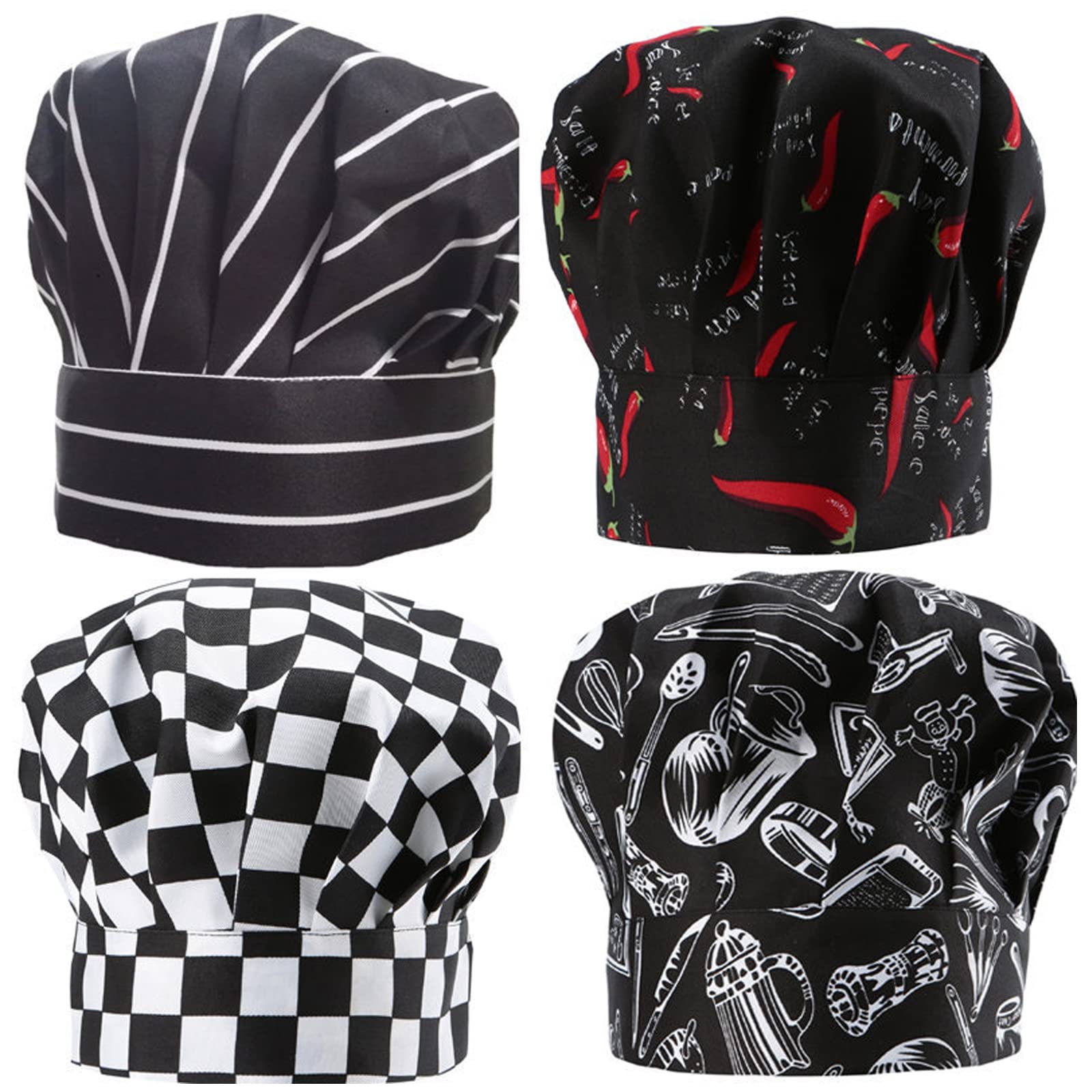 4 Pack Breathable Adjustable Chef Skull Caps - Comfortable Kitchen Cooking Hats for Men & Women, One Size Fits All - Perfect for Restaurants, Baking, BBQ, and Professional Cooking