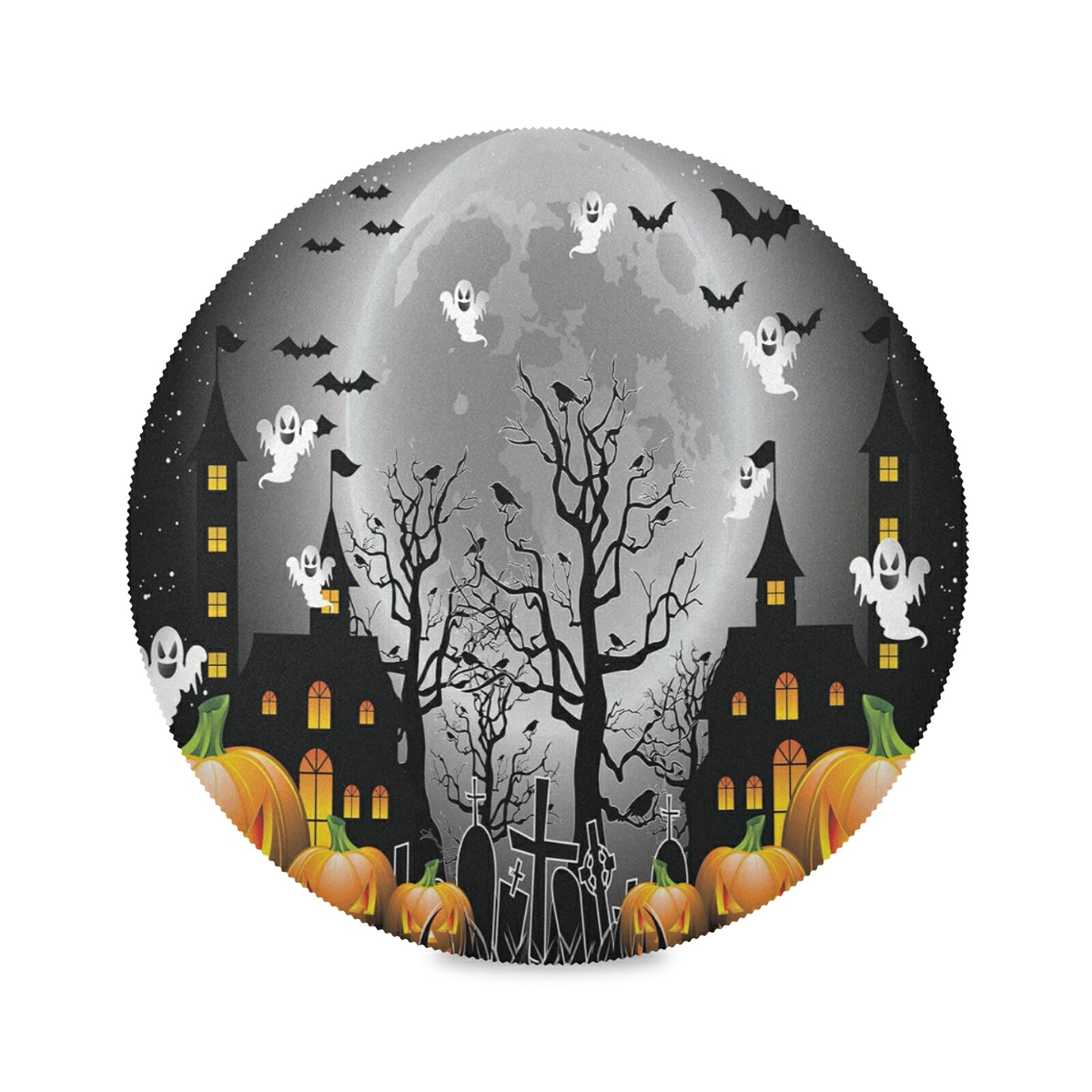 Halloween Pumpkin Ghost Round Placemats Set of 4 - Truck Skull Trick or Treat Heat-Resistant Non-Slip Washable Table Mats (15 Inch) for Dining Table Decor, Kitchen, and Party Settings