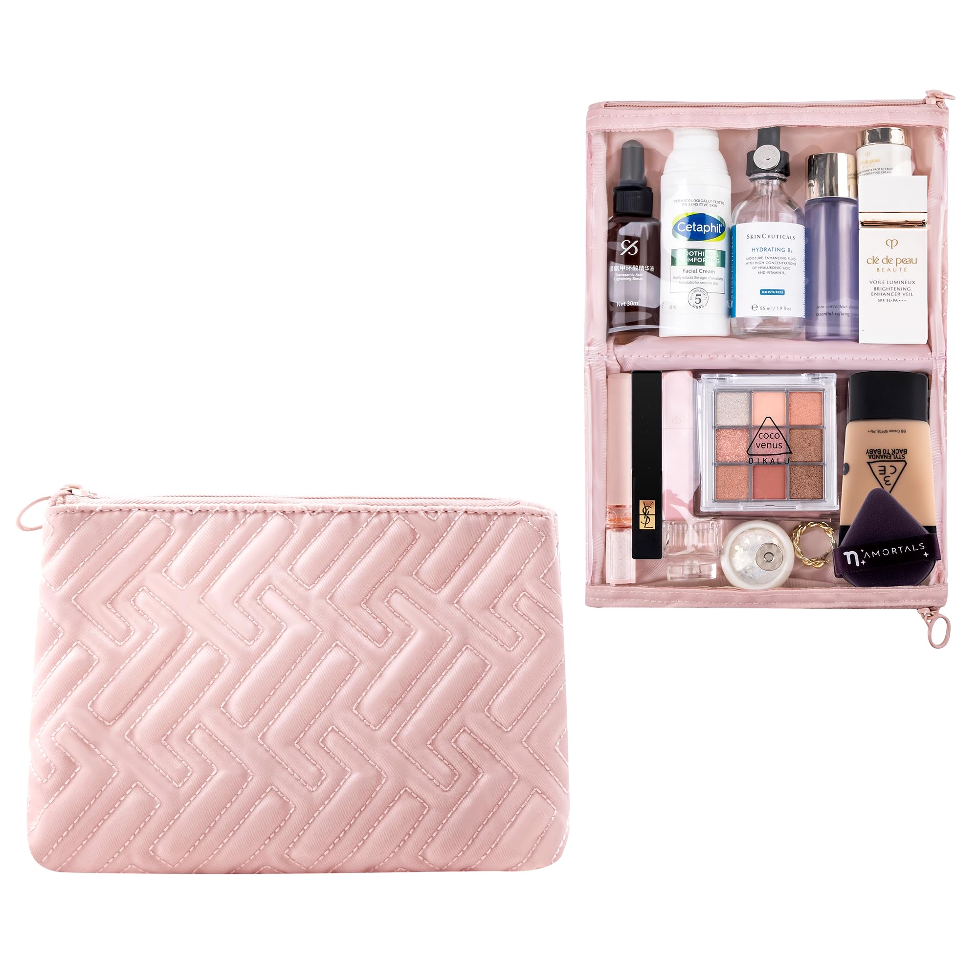 Leudes Pink Medium Makeup Bag for Women - Cute Travel Cosmetic Organizer with Zipper, Clear Skincare Pouch for Toiletries | Perfect for Traveling, Gym, Work & Daily Essentials Storage