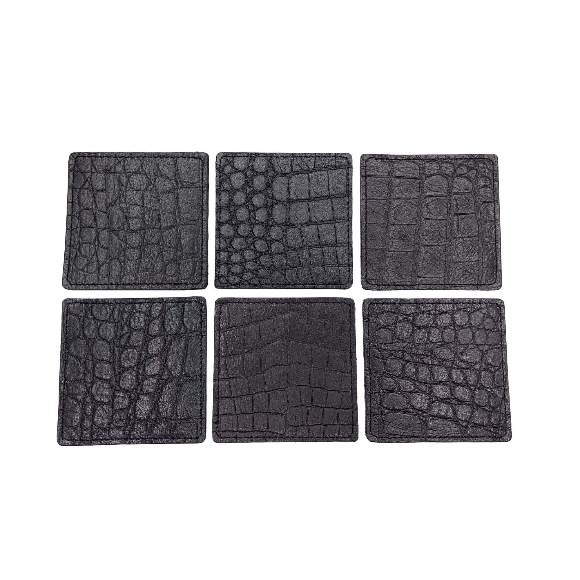 Premium Genuine Leather Placemats & Coasters Set - 6-Pack Crocodile Embossed Table Mats (17