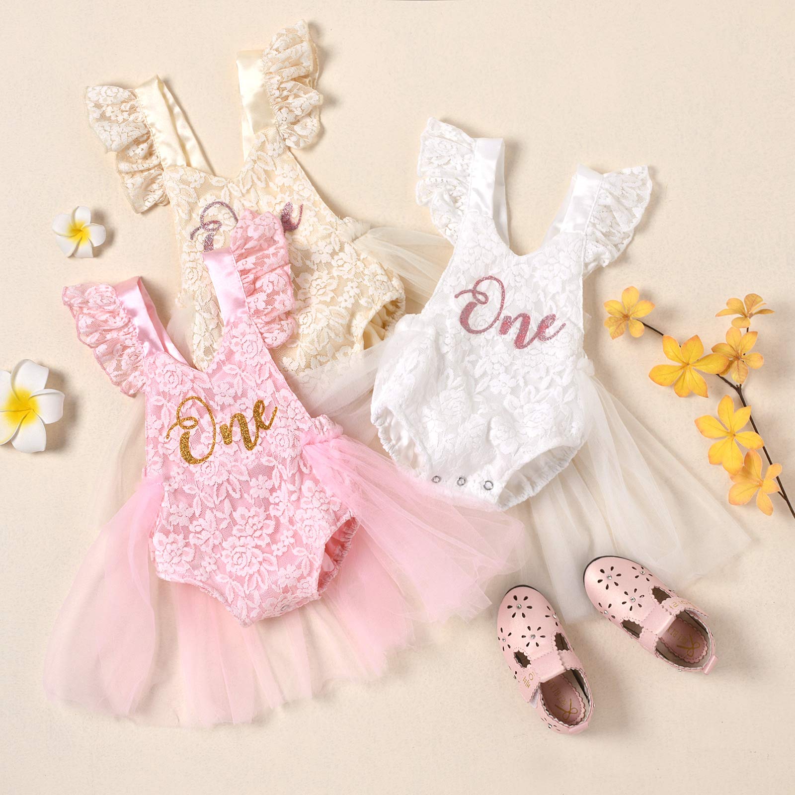 1st Birthday Outfit for Baby Girl - Lace & Tulle Princess Romper Bodysuit | First Birthday Party Dress | Perfect for Photo Shoots & Special Occasions