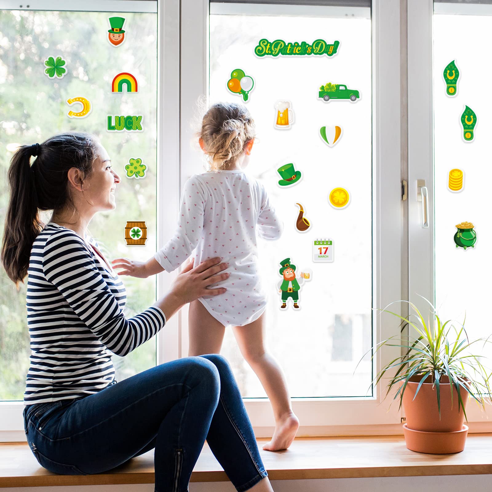 St. Patrick's Day Thick Gel Window Clings - Removable & Reusable Spring Decor for Kids, Toddlers & Adults | Home, Classroom, Nursery, Airplane & Party Decorations | Perfect for Seasonal Celebrations, Holiday Parties & DIY Home Decor