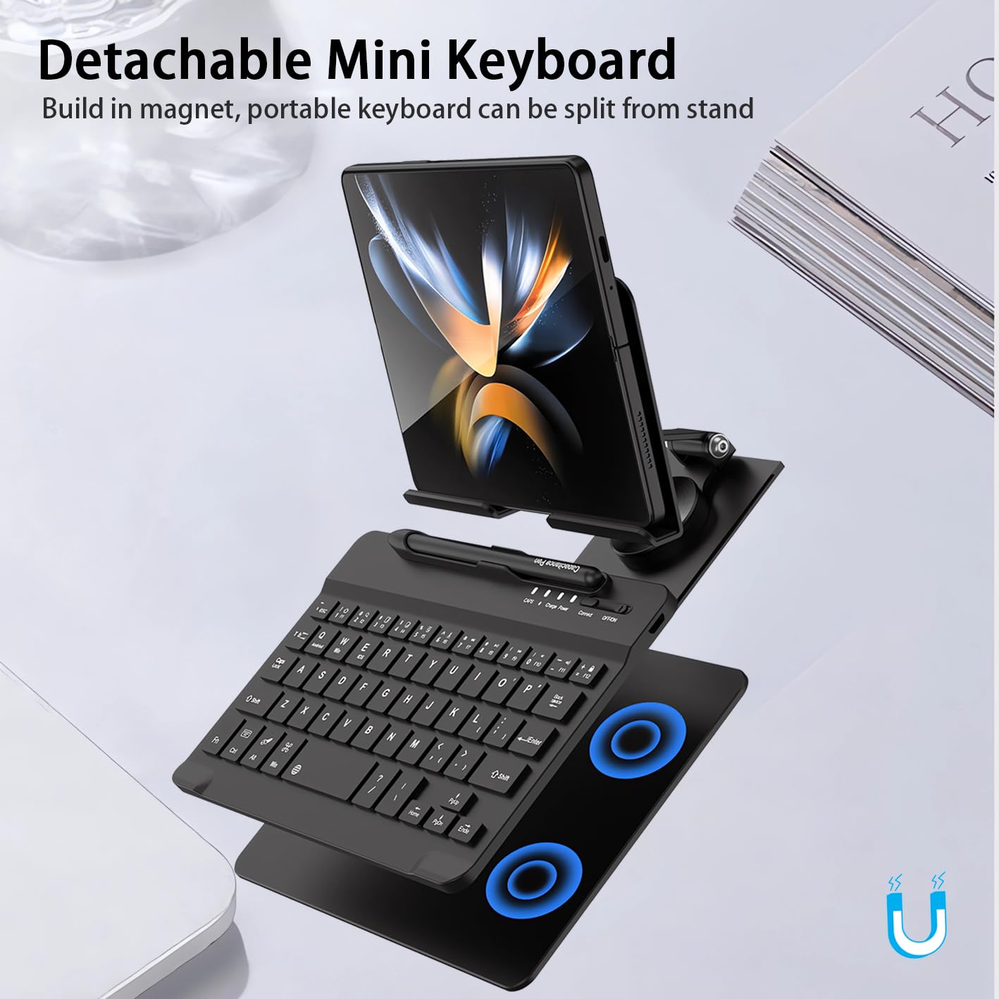 Samsung Galaxy Z Fold 6/5/4 Stand with Bluetooth Keyboard & Mouse - Portable Foldable Adjustable Tablet Stand Holder for Desk Work, Travel & Home Office - Includes Wireless Mouse & Stylus Pen