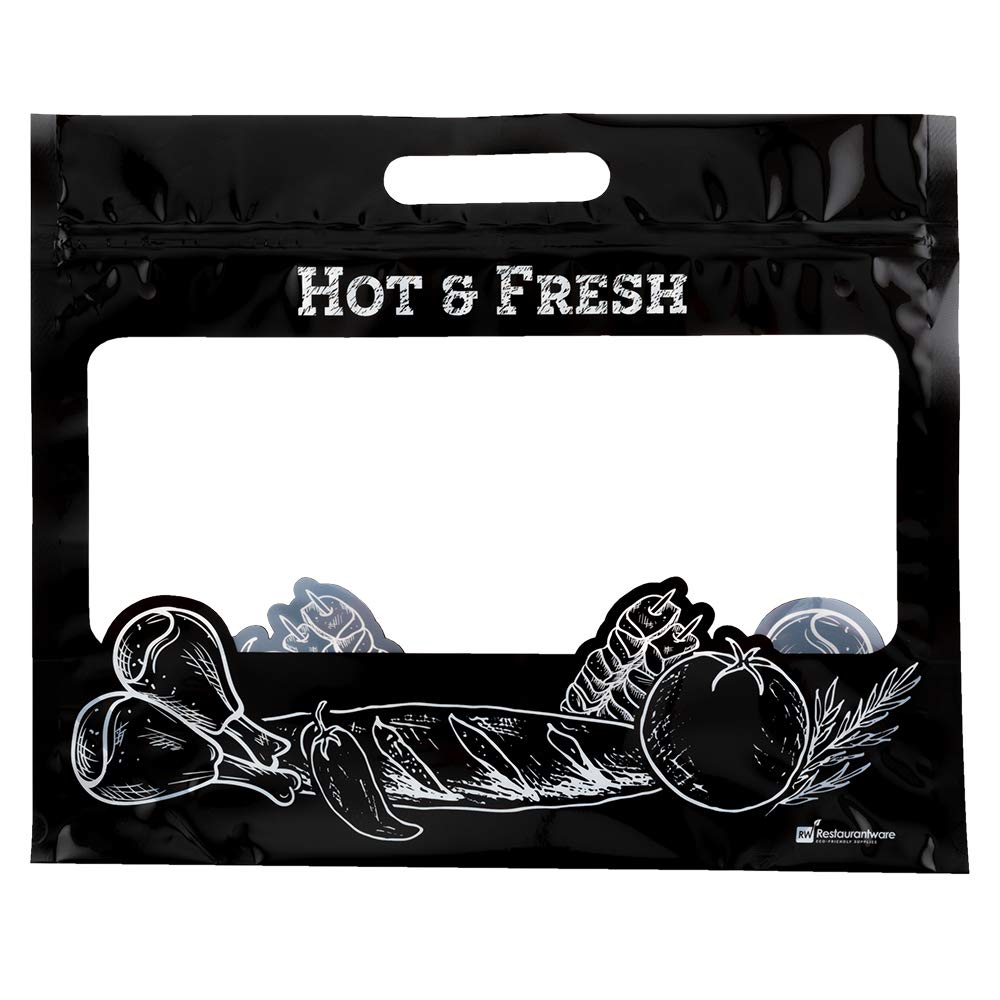 100 Pack Black Insulated Food Delivery Bags with Clear Window & Zipper - 12.7 x 5.7 x 10.4 Inch Hot Bags for Restaurants, Takeout & Catering - Perfect for Rotisserie Chicken, Pizza & Meal Delivery Services
