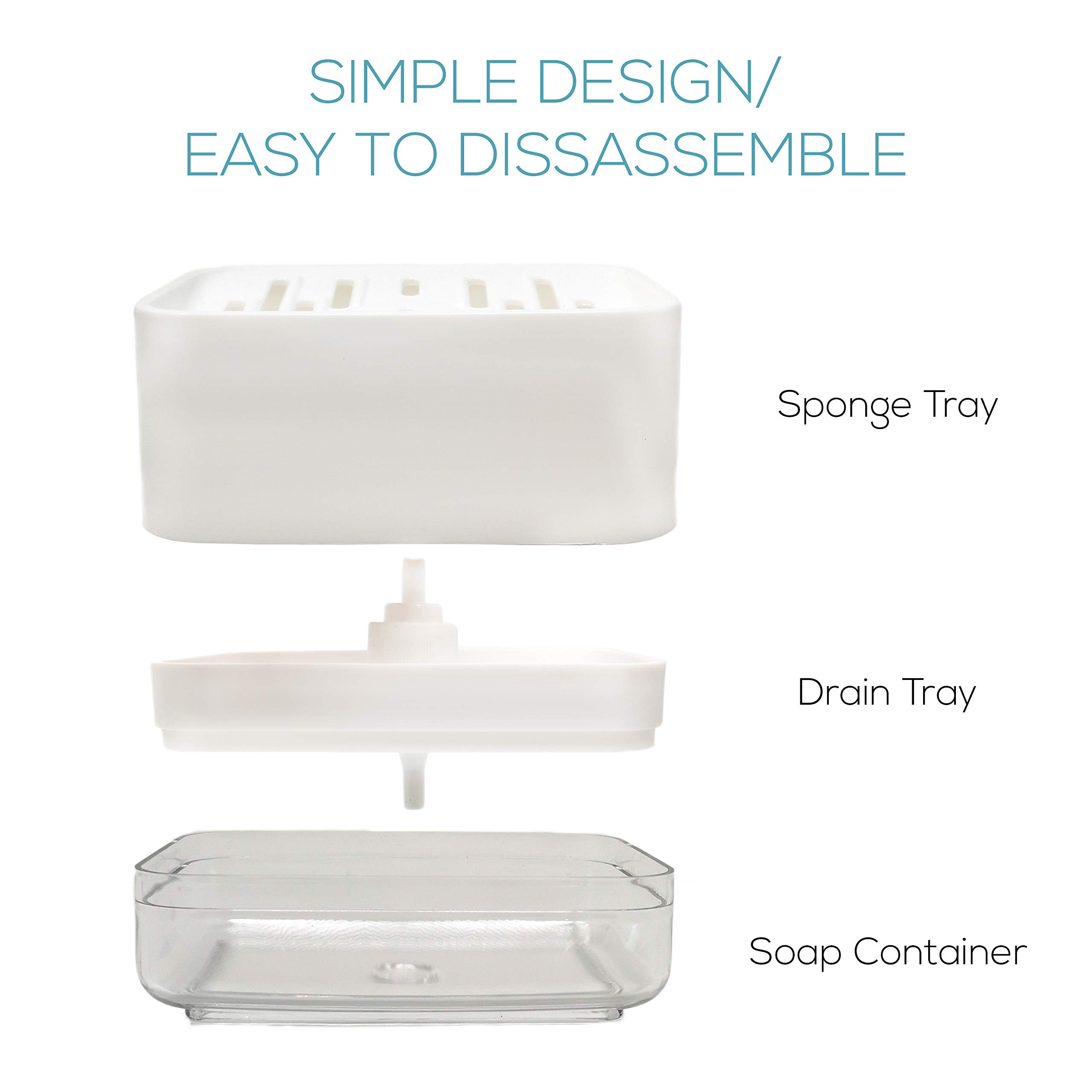 3-in-1 Soap Dispenser with Drain Tray & Sponge Holder - Kitchen Sink Organizer, Dish Soap Pump with Sponges Included - Perfect for Countertop Organization in Home or Restaurant Kitchens
