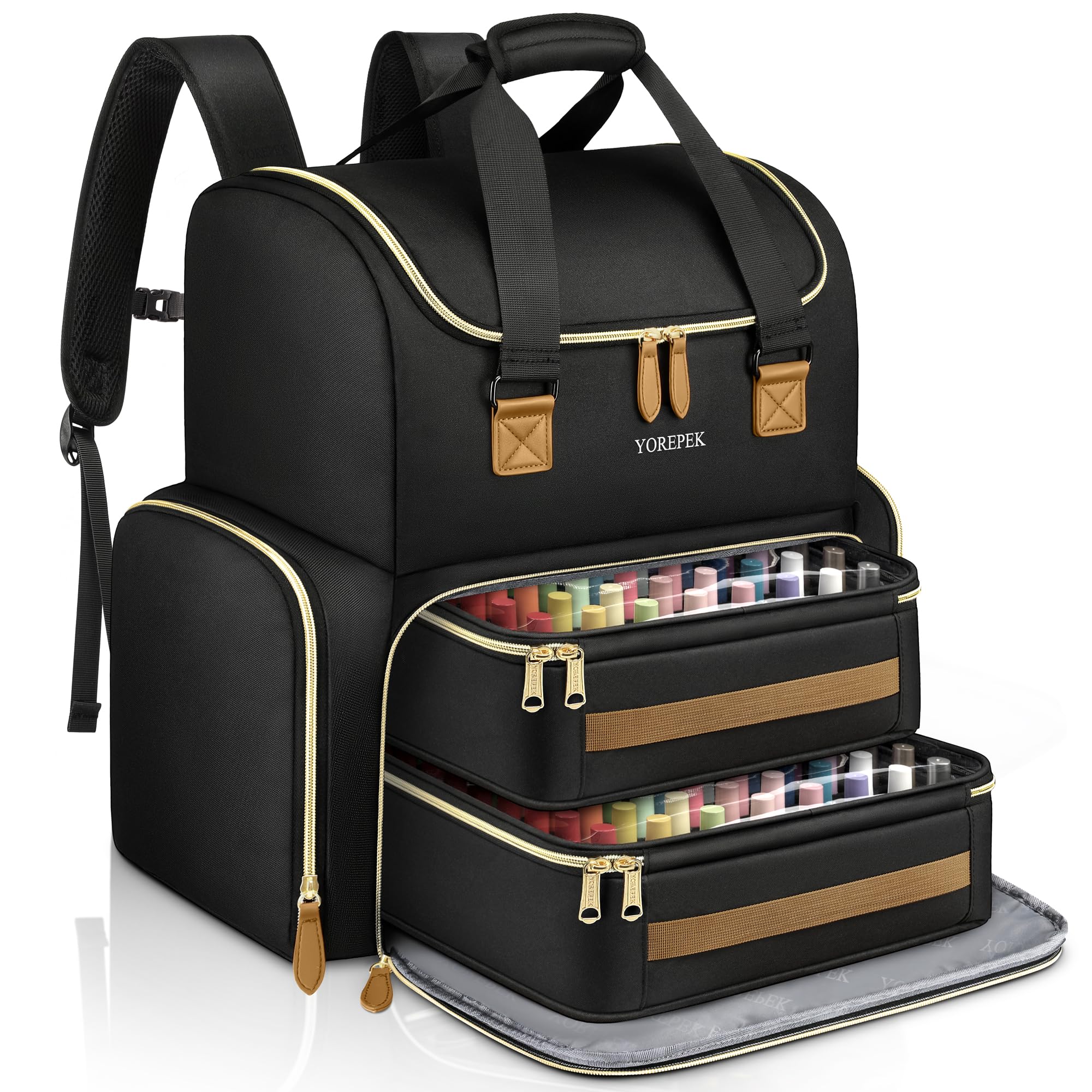 YOREPEK Extra Large Nail Polish Organizer Backpack - Holds 96-100+ Bottles (15ml/0.5oz) with UV Nail Lamp & 2 Removable Pouches - Professional Nail Technician Storage Case - Perfect for Salon, Travel & Home Manicure Organization
