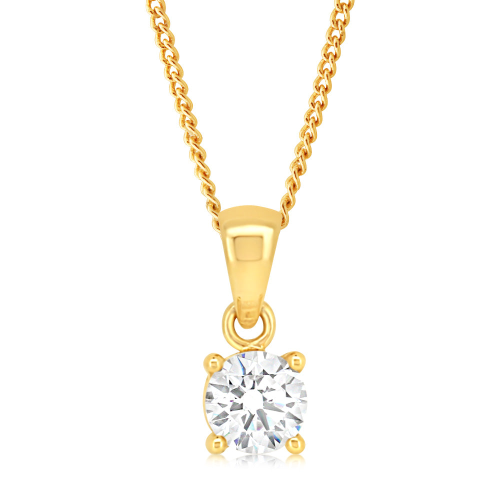 0.90 Ct Solitaire Cubic Zirconia Pendant Necklace in 9K Yellow Gold - Elegant Jewelry Gift for Women, Perfect for Weddings, Anniversaries & Special Occasions
