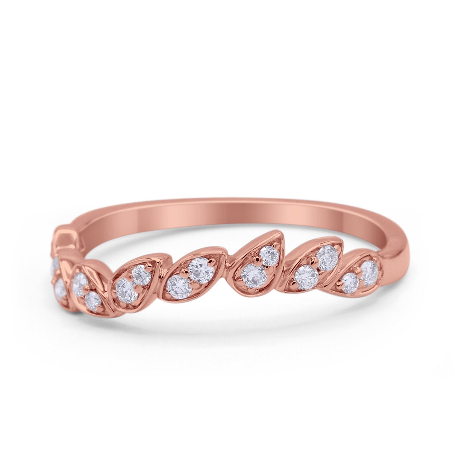 14K Gold 0.16ct Natural Diamond Eternity Band Ring - Marquise Cut 3mm Curved Contour Leaves Design for Wedding, Anniversary & Special Occasions