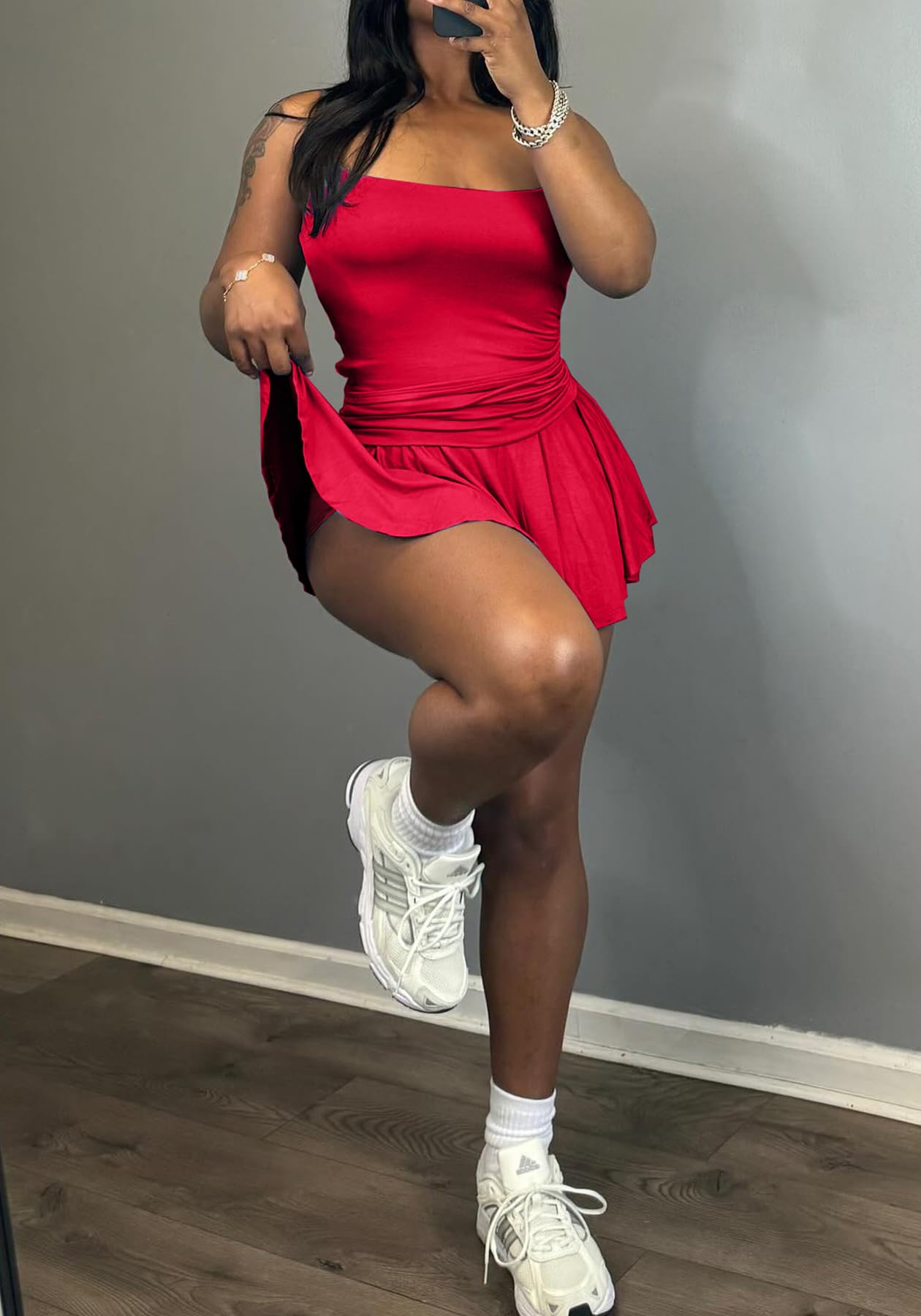 Women's 2-Piece Tennis Skirt Set with Spaghetti Strap Crop Top & Pleated Skort - Summer Athletic Outfit for Tennis, Golf, Yoga & Casual Wear