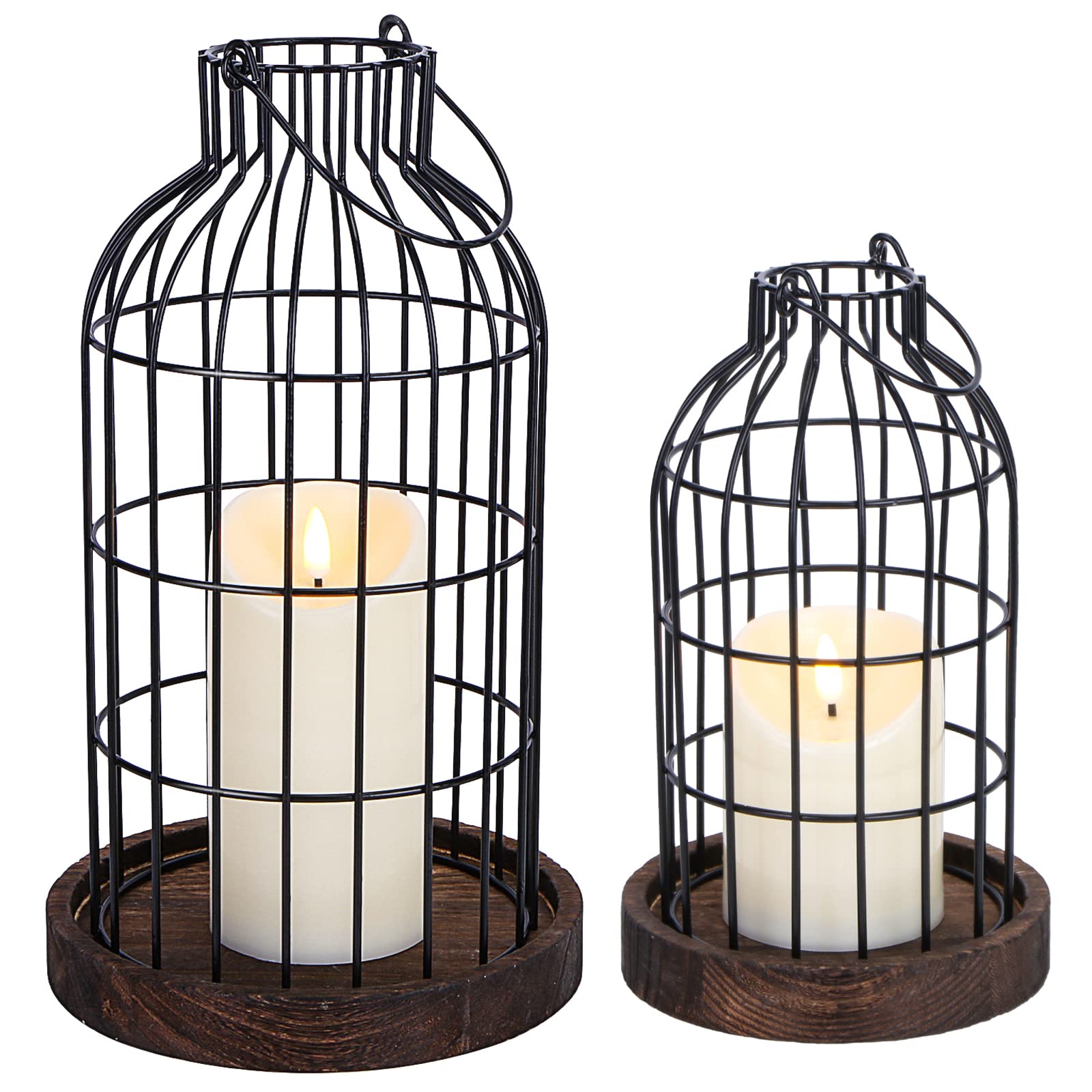 Modern Farmhouse Decor Candle Holder with Electronic Candle - Rustic Metal Lantern & Wire Cloche Set for Home, Living Room, Dining Table, Mantel, Fireplace | Perfect for Cozy Evenings, Romantic Dinners & Holiday Decorations