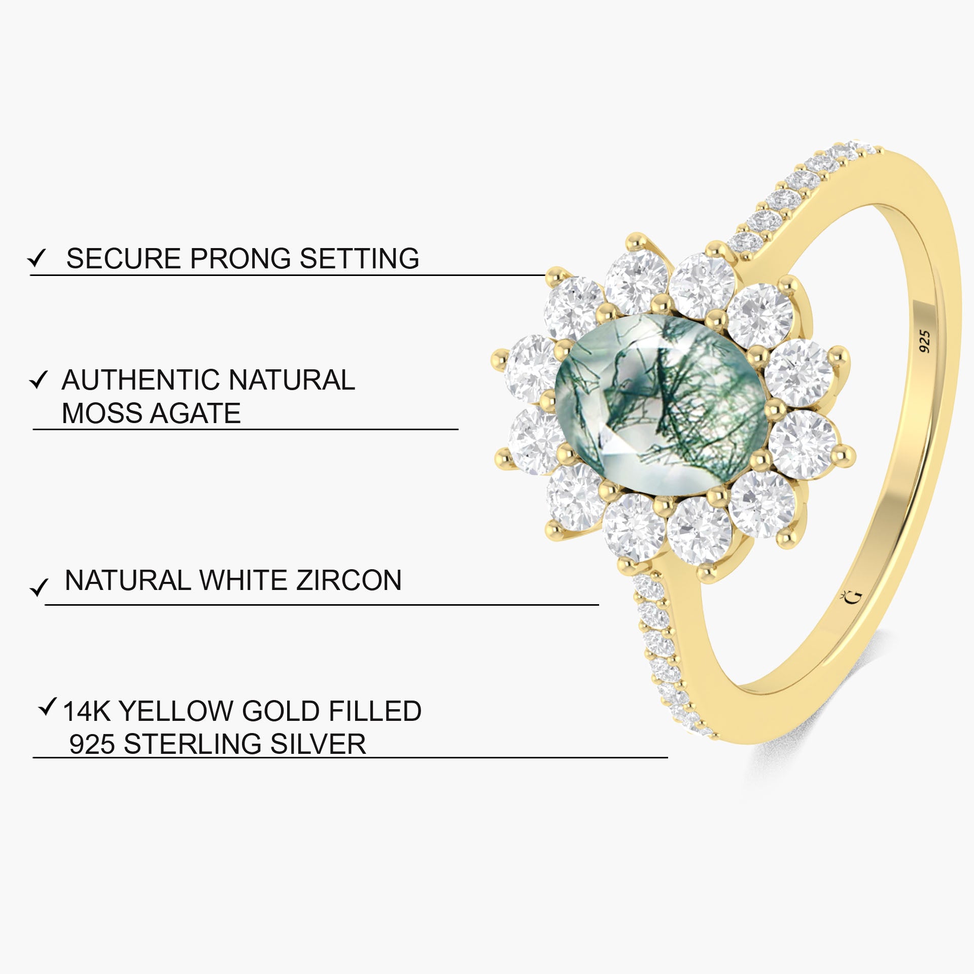 Moss Agate Oval Gold Wedding Ring for Women - Elegant Bridal Jewelry, Engagement & Anniversary Gift - Perfect for Weddings, Proposals & Special Occasions