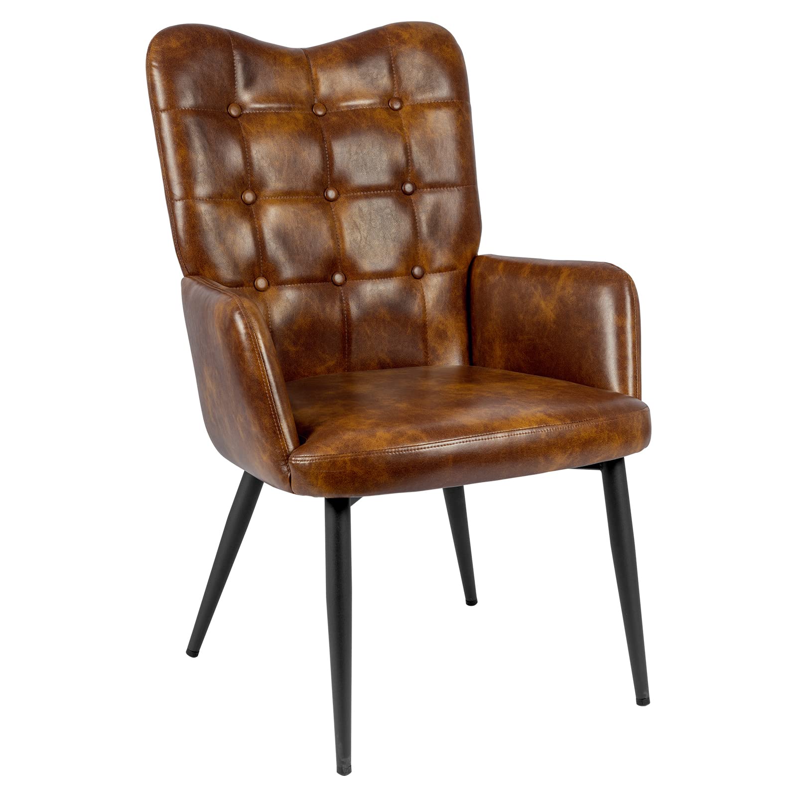 DUHOME Faux Leather Accent Chair - Modern Tufted Button Back Armchair with Upholstered Tall Back | Living Room, Bedroom & Office Reception Chair in Yellowish Brown | Perfect for Lounge, Reading Nook & Guest Seating