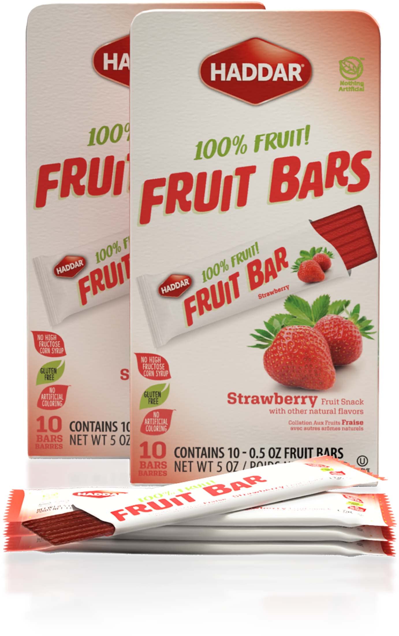 Haddar Strawberry 100% Natural Fruit Leather Bars - 20 Pack (2 x 10ct) | No Corn Syrup, No Artificial Colors or Flavors | Gluten Free & Kosher Certified | Healthy Snack for Kids, Hiking, Lunch Box & On-the-Go