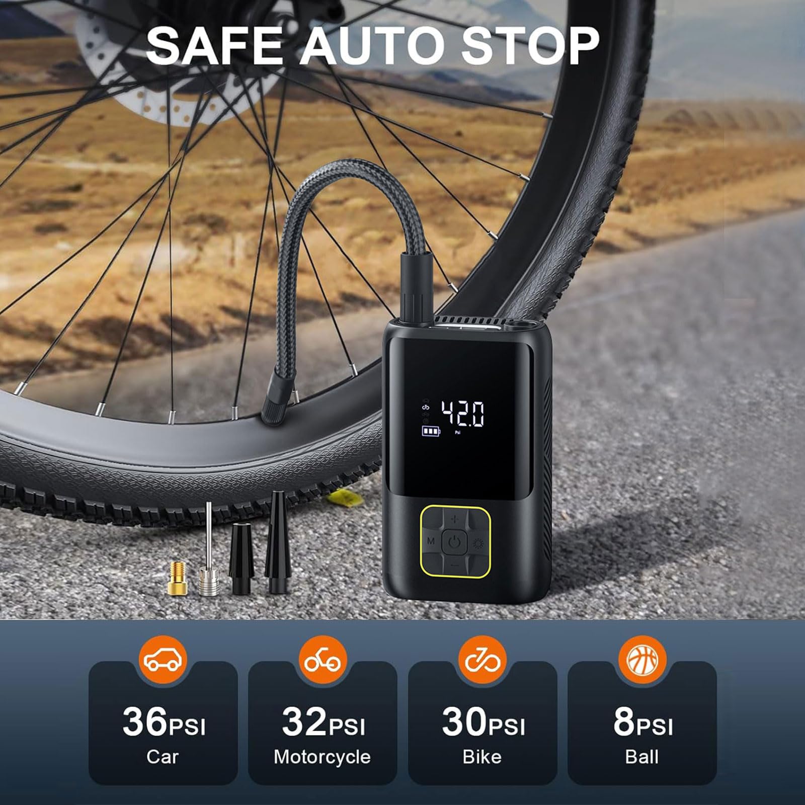 Portable Tire Inflator Air Compressor - 150PSI Digital Air Pump for Car, Motorcycle, Bike Tires with Pressure Gauge | Fast Inflation for Road Trips, Emergency Flat Tires & Home Garage Use