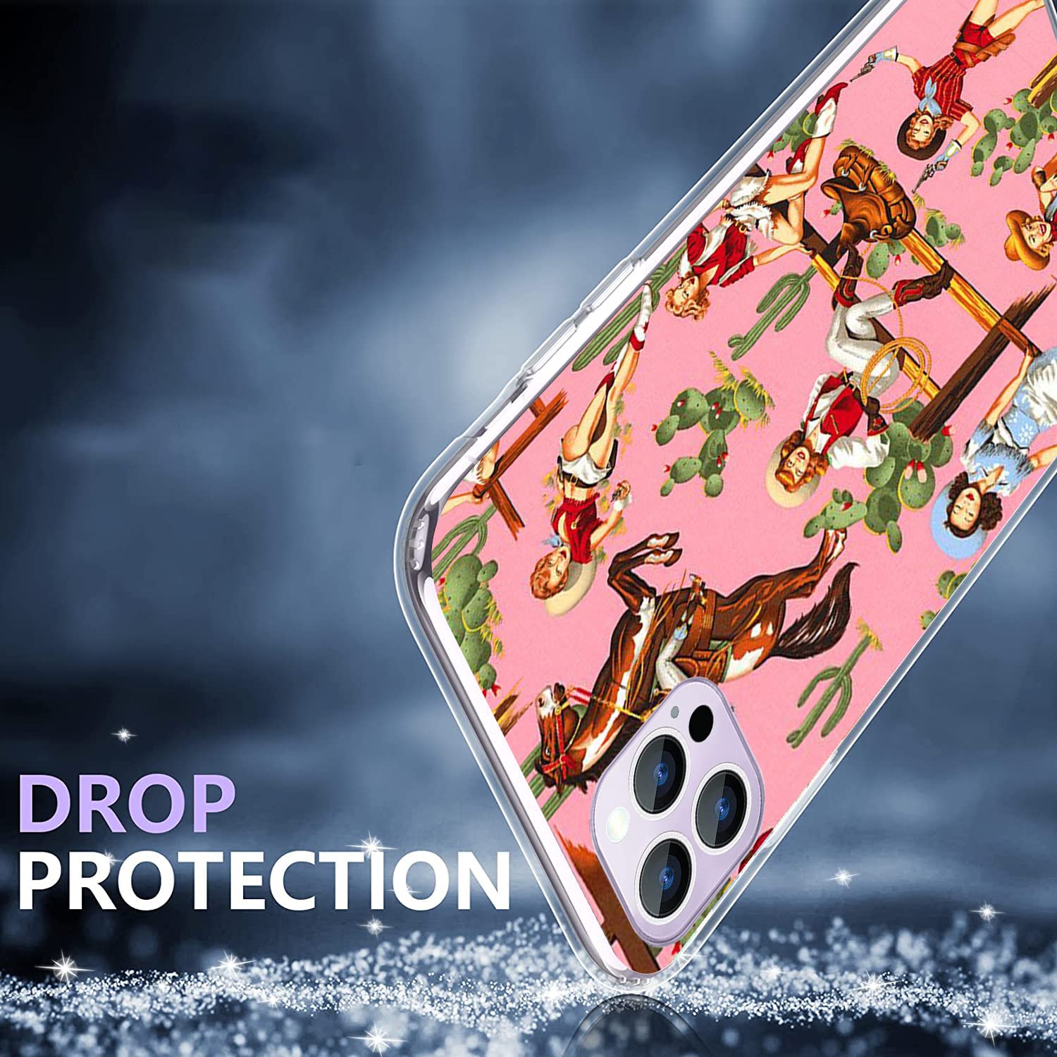 iPhone 13 Pro Max Case - Western Cactus Retro Pink Design Shockproof TPU Cover | Full Body Protection for Men & Women | Perfect for Country Music Festivals & Southwestern Style Lovers
