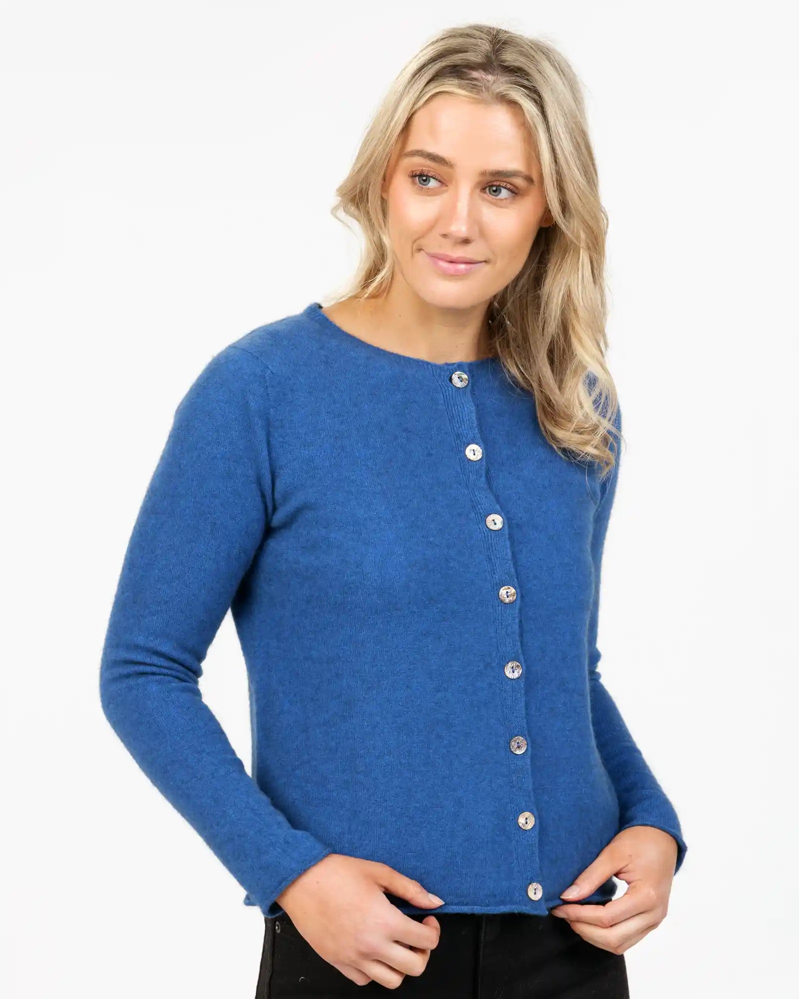 Cornflower Women's Stylish Paua Button Cardigan Sweater - NB872 - Perfect for Office Wear, Casual Outfits & Fall Layering