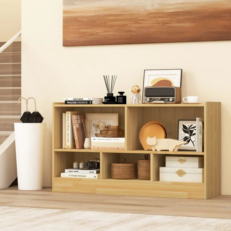 5-Cube Wooden Kids Bookcase with 2 Shelves - Toy Storage Cabinet Organizer in Beige for Bedroom, Playroom & Nursery Organization