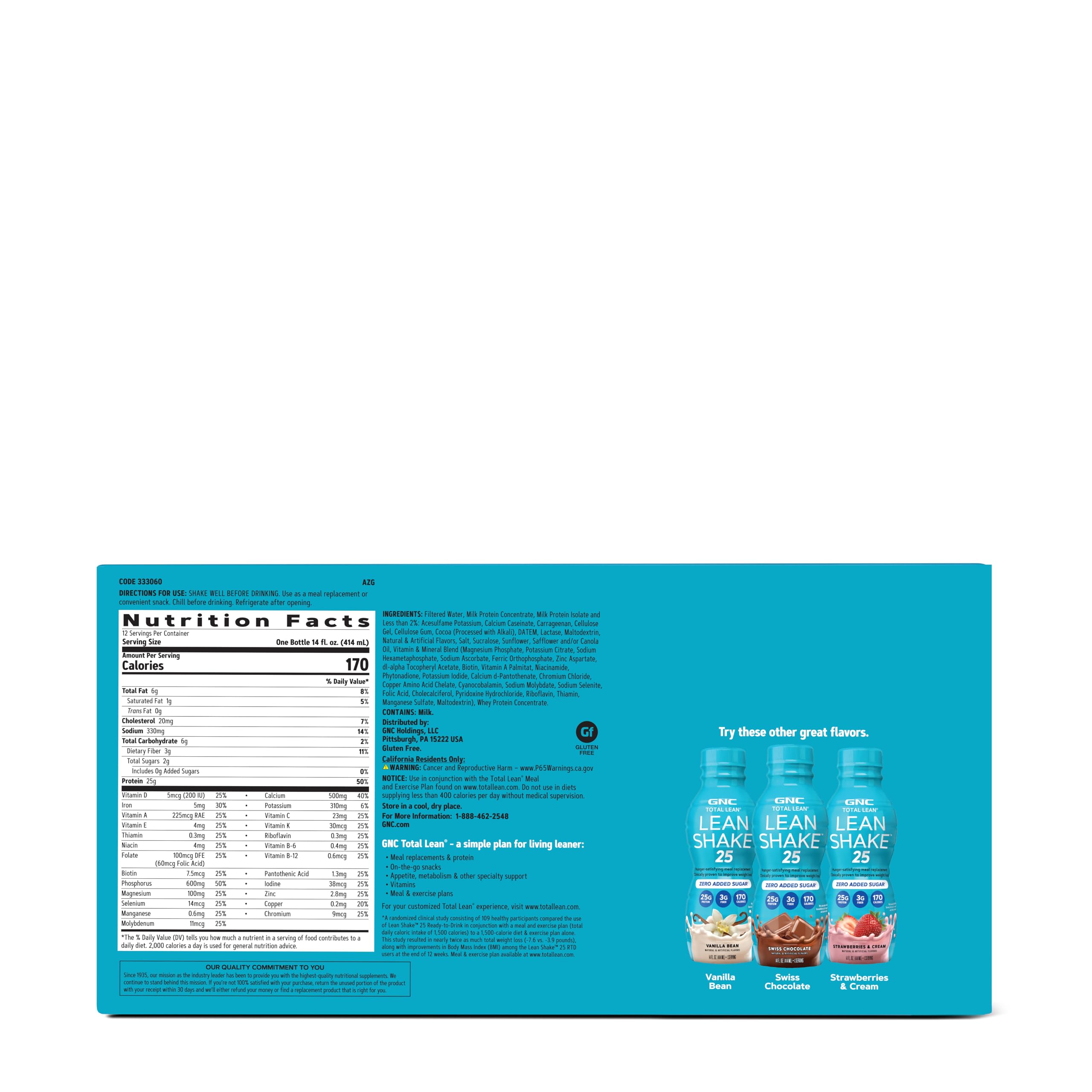 GNC Lean Shake 25 Protein Shake - 25g Protein, Zero Added Sugar, Clinically Proven Weight Management & Meal Replacement, Ready-to-Drink Chocolate Mint Flavor (Pack of 12) - Perfect for Post-Workout Recovery, Weight Loss & Busy Lifestyle Nutrition