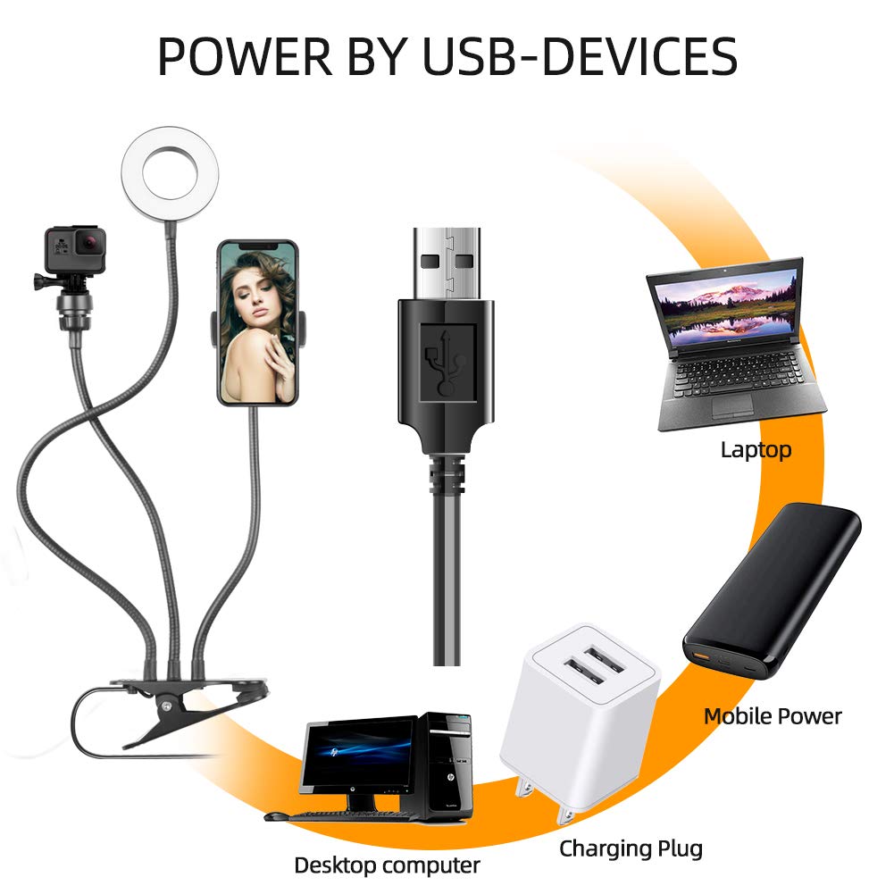 2023 Upgraded Webcam Light Stand with Ring Light & Phone Holder - Adjustable LED Desk Light for Live Streaming, YouTube Videos, Zoom Calls, Makeup & Gaming - Compatible with Computer, Laptop & Smartphone