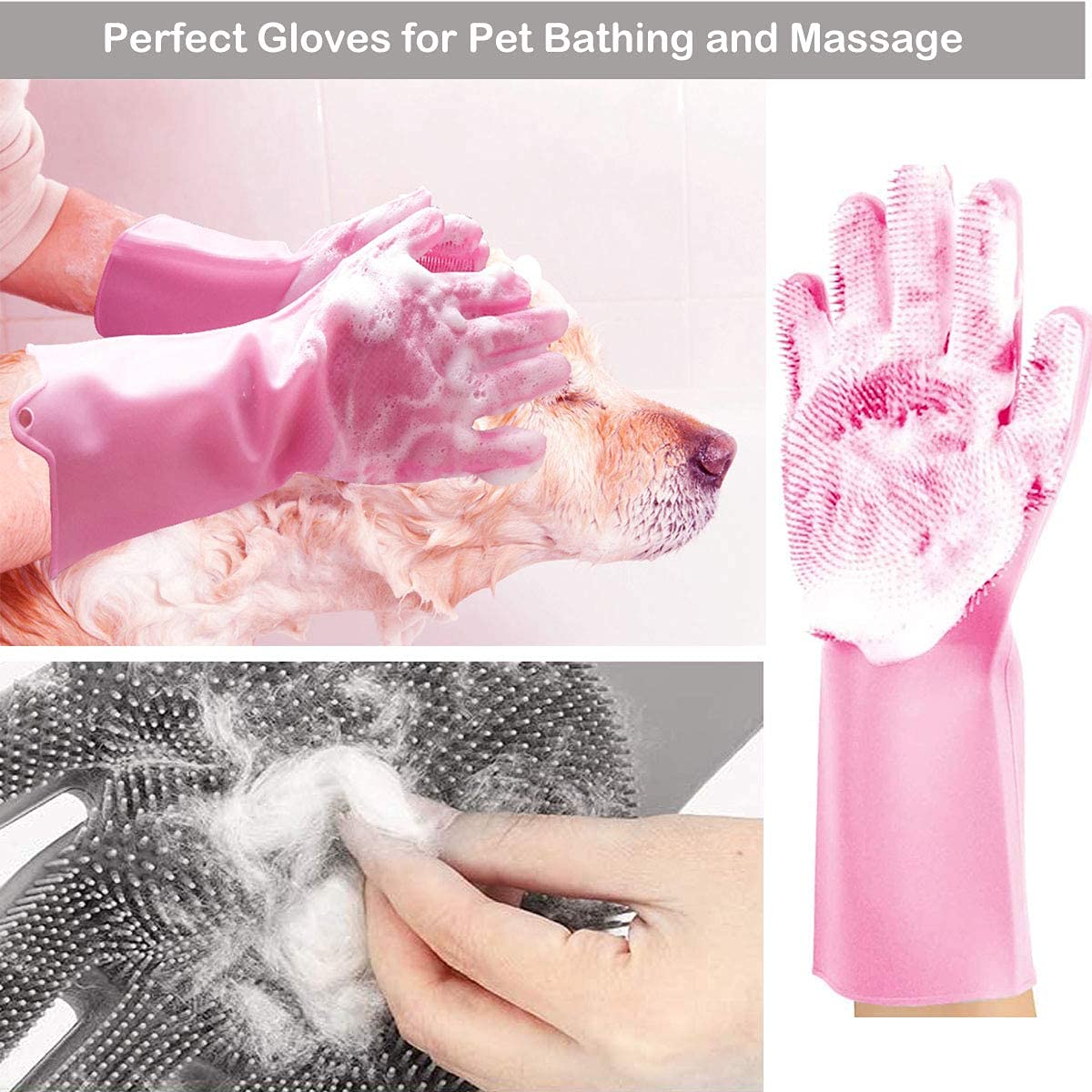 EQUVIA Pet Grooming & Cleaning Sponge Gloves - Silicone Scrubber Gloves for Dishwashing, Kitchen, Bathroom & Housework - Multipurpose Cleaning Gloves (1 Pair) - Perfect for Pet Bathing, Dish Cleaning & Household Chores