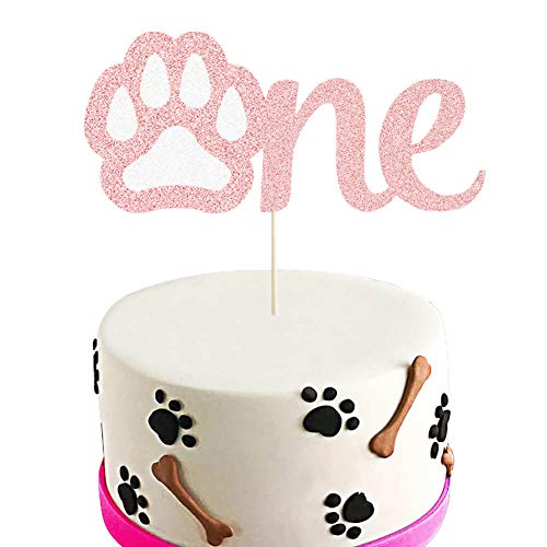 Rose Gold Glitter Dog Cake Topper - 1st Birthday Party Decor for Puppy, Pet Celebration, Paw Patrol Themed Supplies - Perfect for Dog Lover Birthday Cakes & Pet Adoption Parties