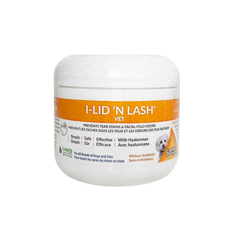 I-Med I Lid 'N Lash Vet Eye Wipes for Dogs & Cats - Gentle Tear Stain Remover & Eye Cleaning Wipes - Perfect for Daily Eye Care & Grooming at Home