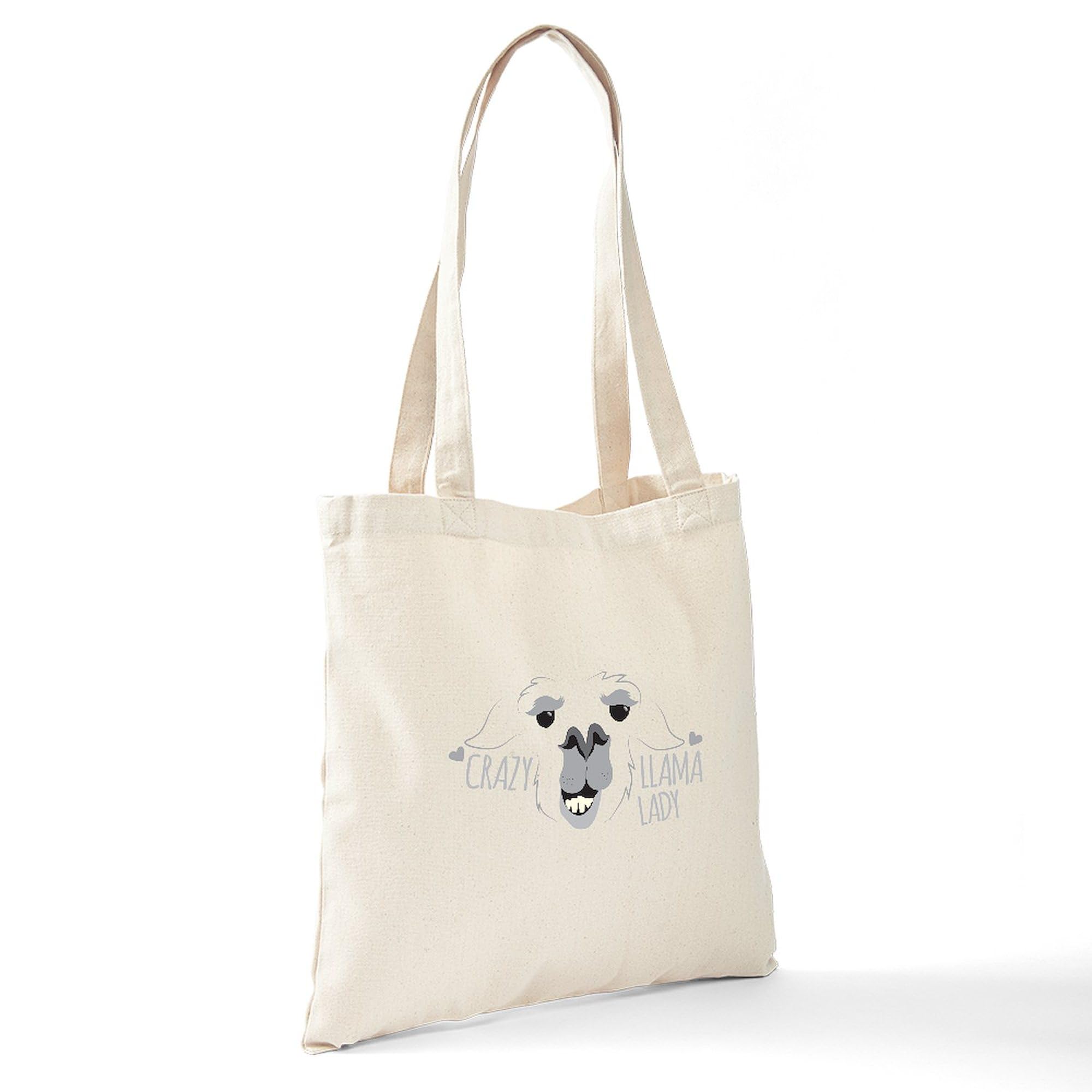 Crazy Llama Lady Tote Bag - Natural Canvas Reusable Shopping Bag for Women | Eco-Friendly Grocery Tote, Beach Bag & Work Tote
