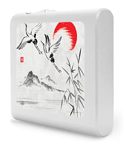 Dimmable LED Night Light with Auto On/Off Sensor, Adjustable Brightness & Warm White Light - Perfect for Bathroom, Hallway, Nursery & Bedroom - Cranes Flying by The Sun Drawing - Ideal for Nighttime Safety, Baby Care & Energy Saving