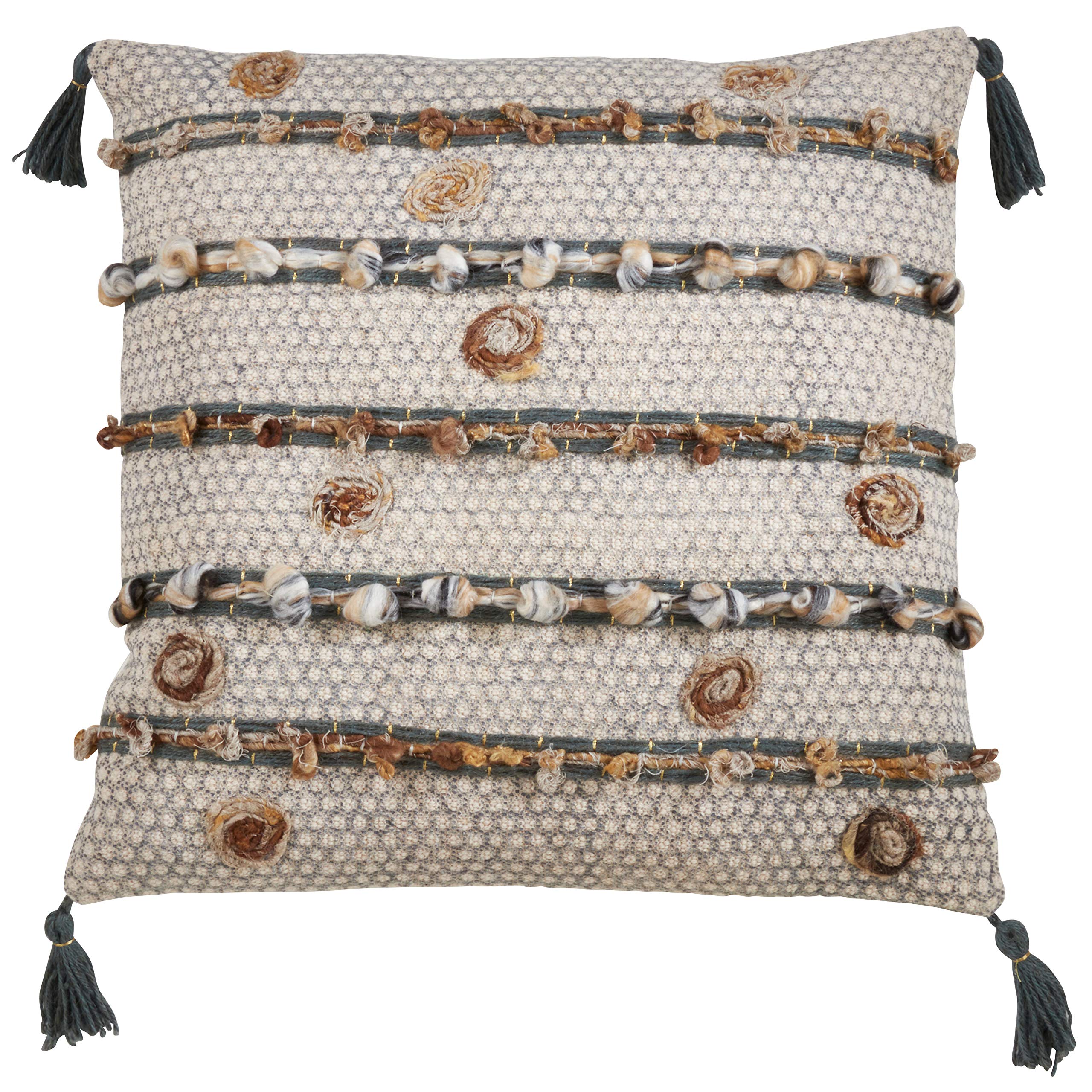 Handmade Clay Block Print Embroidered Decorative Throw Pillow - 22