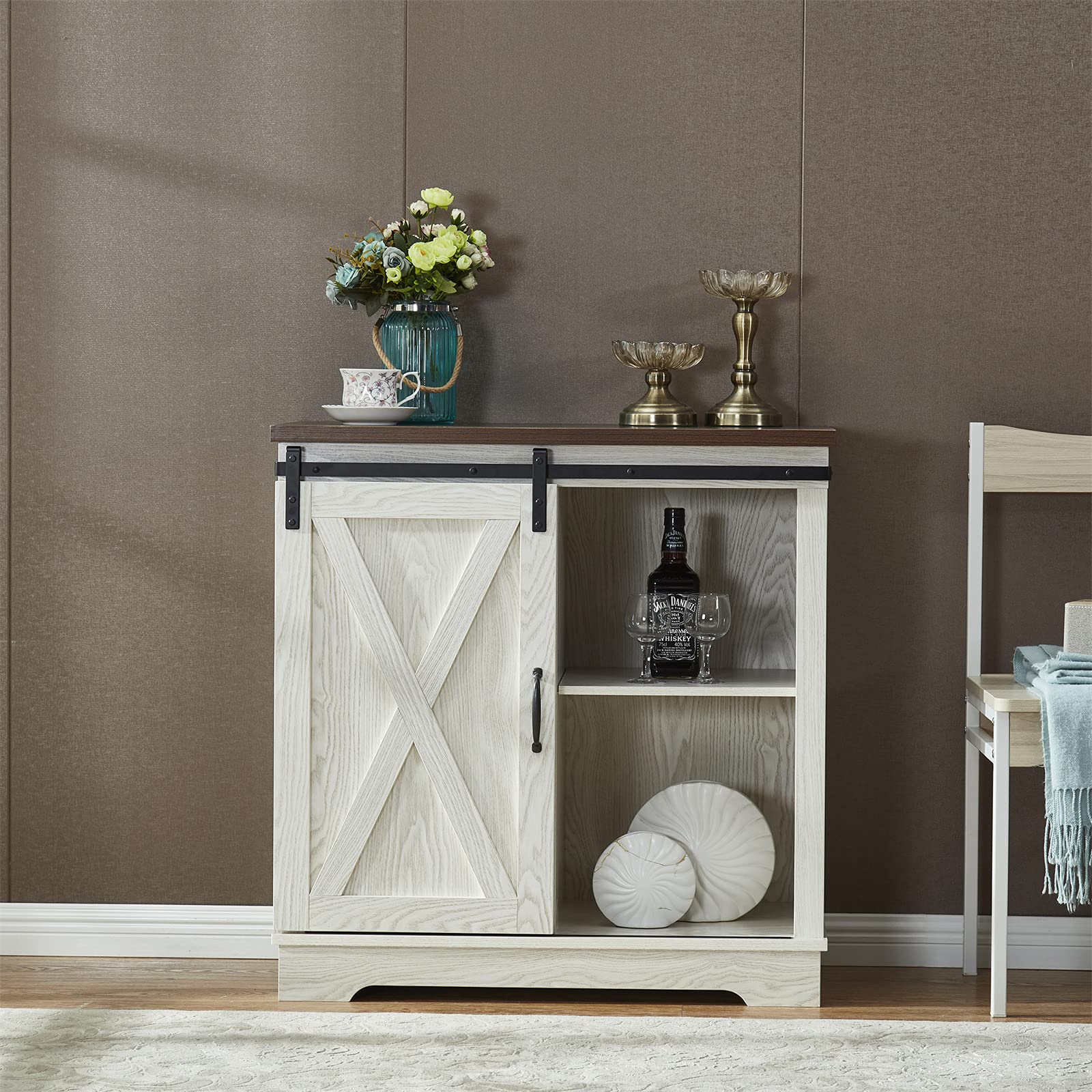 Farmhouse Style Buffet Sideboard with Sliding Barn Door - 60